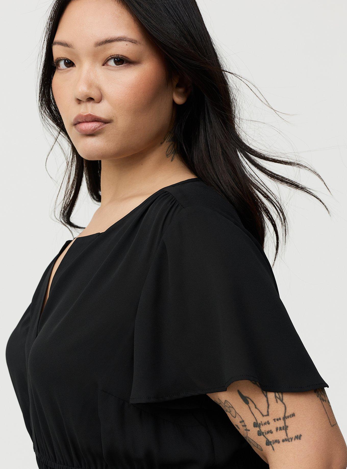 Babydoll Flutter Sleeve Blouse, DEEP BLACK, alternate