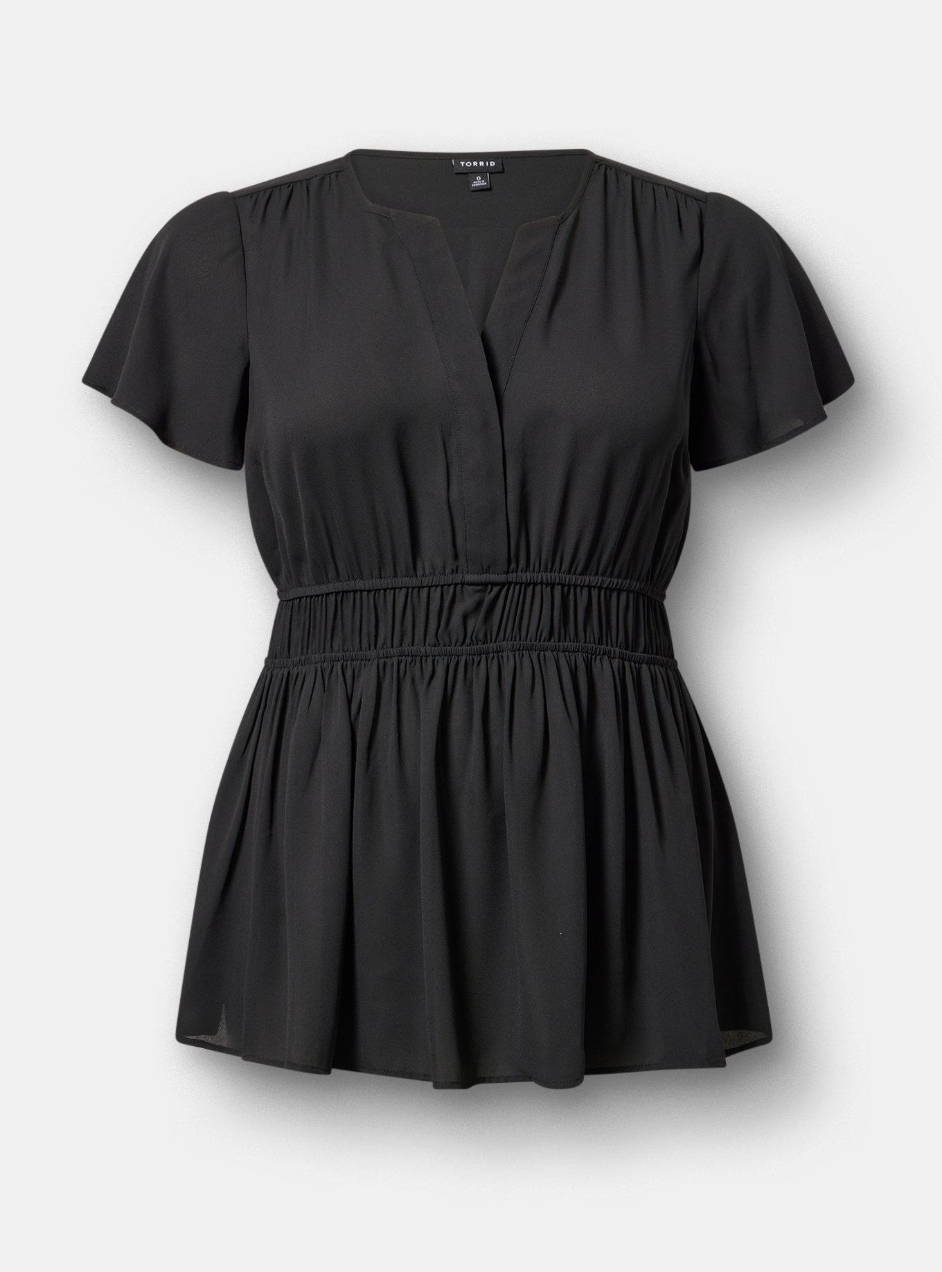 Babydoll Flutter Sleeve Blouse, DEEP BLACK, hi-res