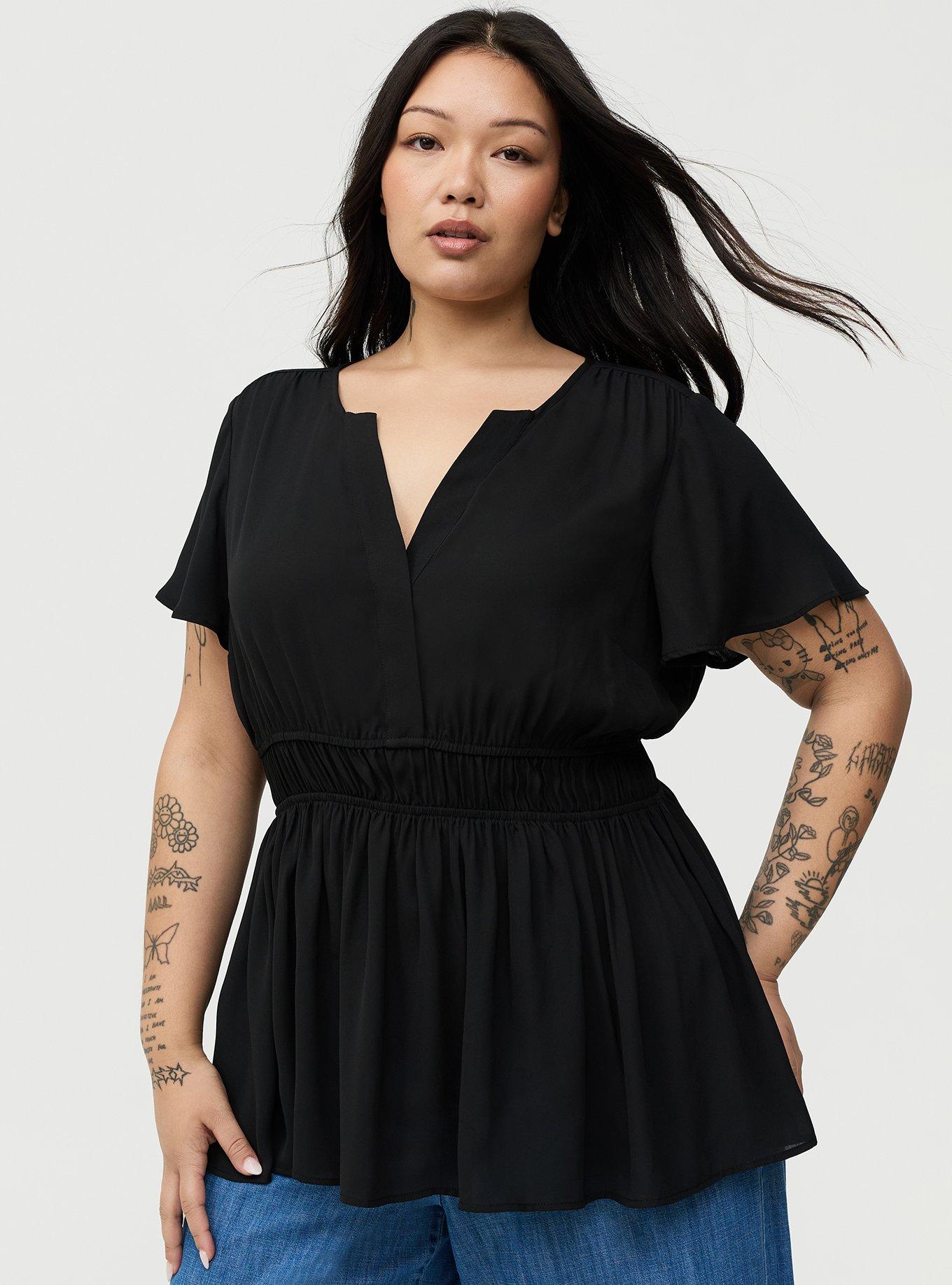 Babydoll Flutter Sleeve Blouse, DEEP BLACK, hi-res