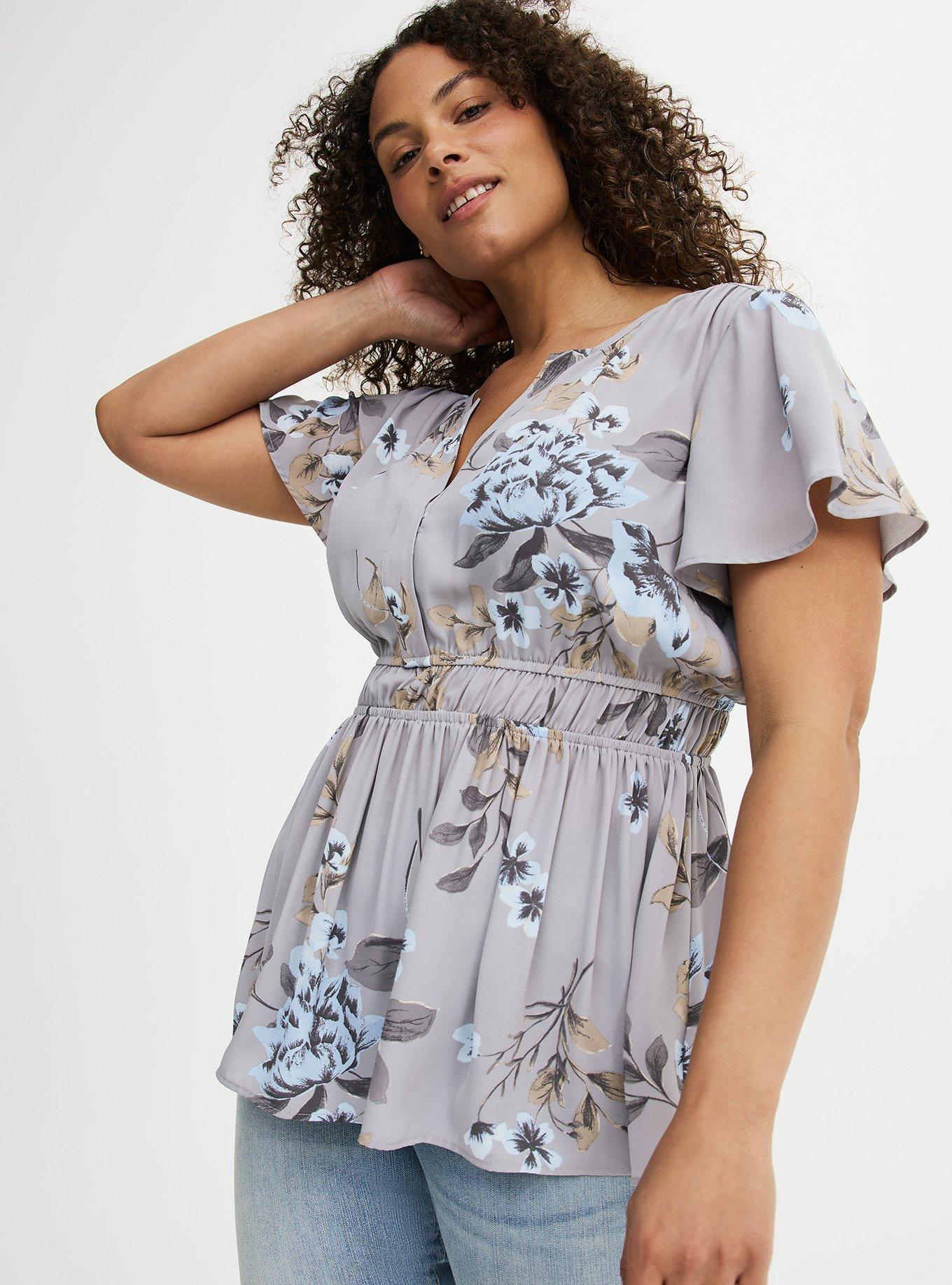 Babydoll Flutter Sleeve Blouse, SWINGING BORACAY FLORAL GREY, alternate