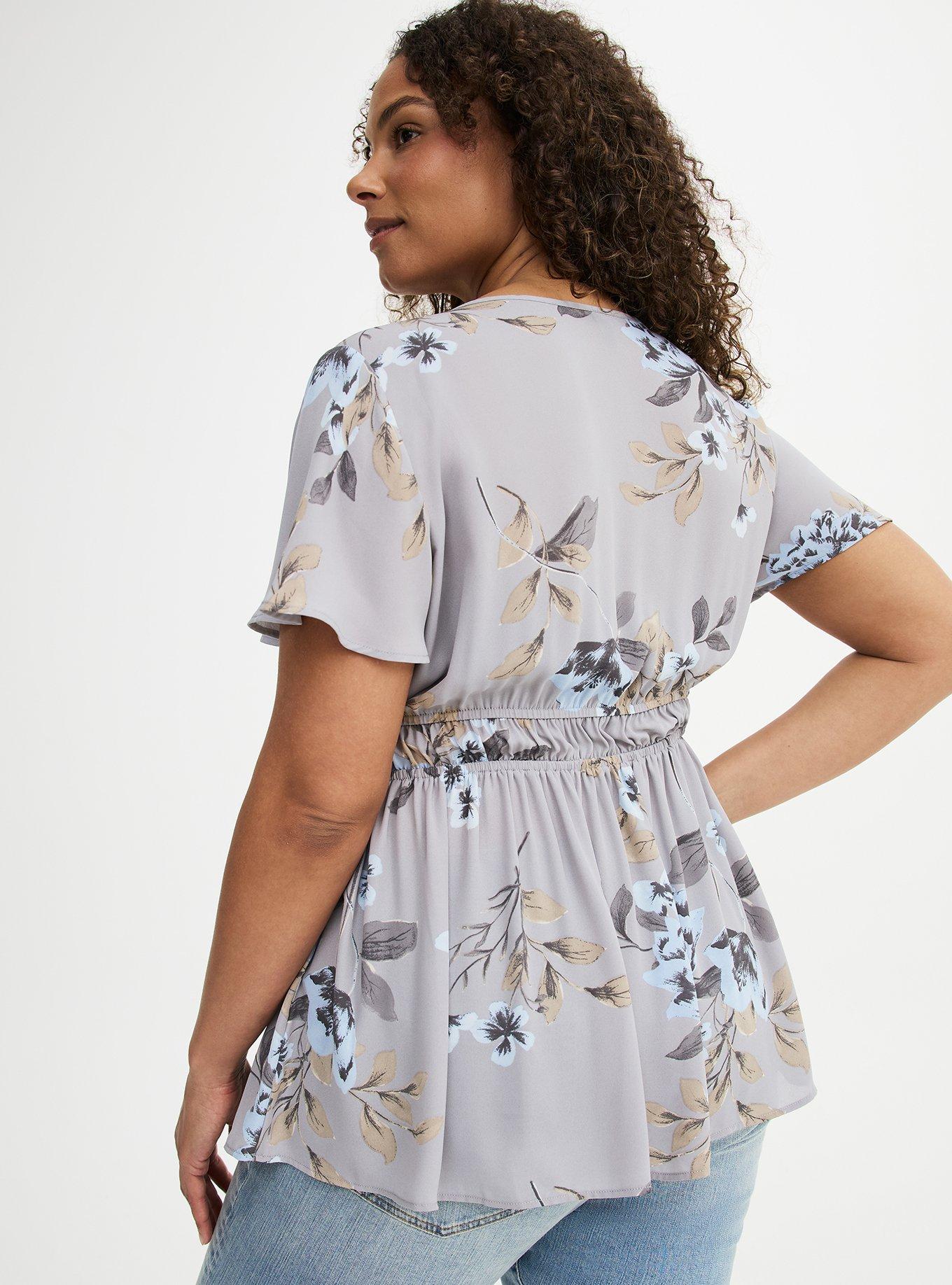 Babydoll Flutter Sleeve Blouse, SWINGING BORACAY FLORAL GREY, alternate