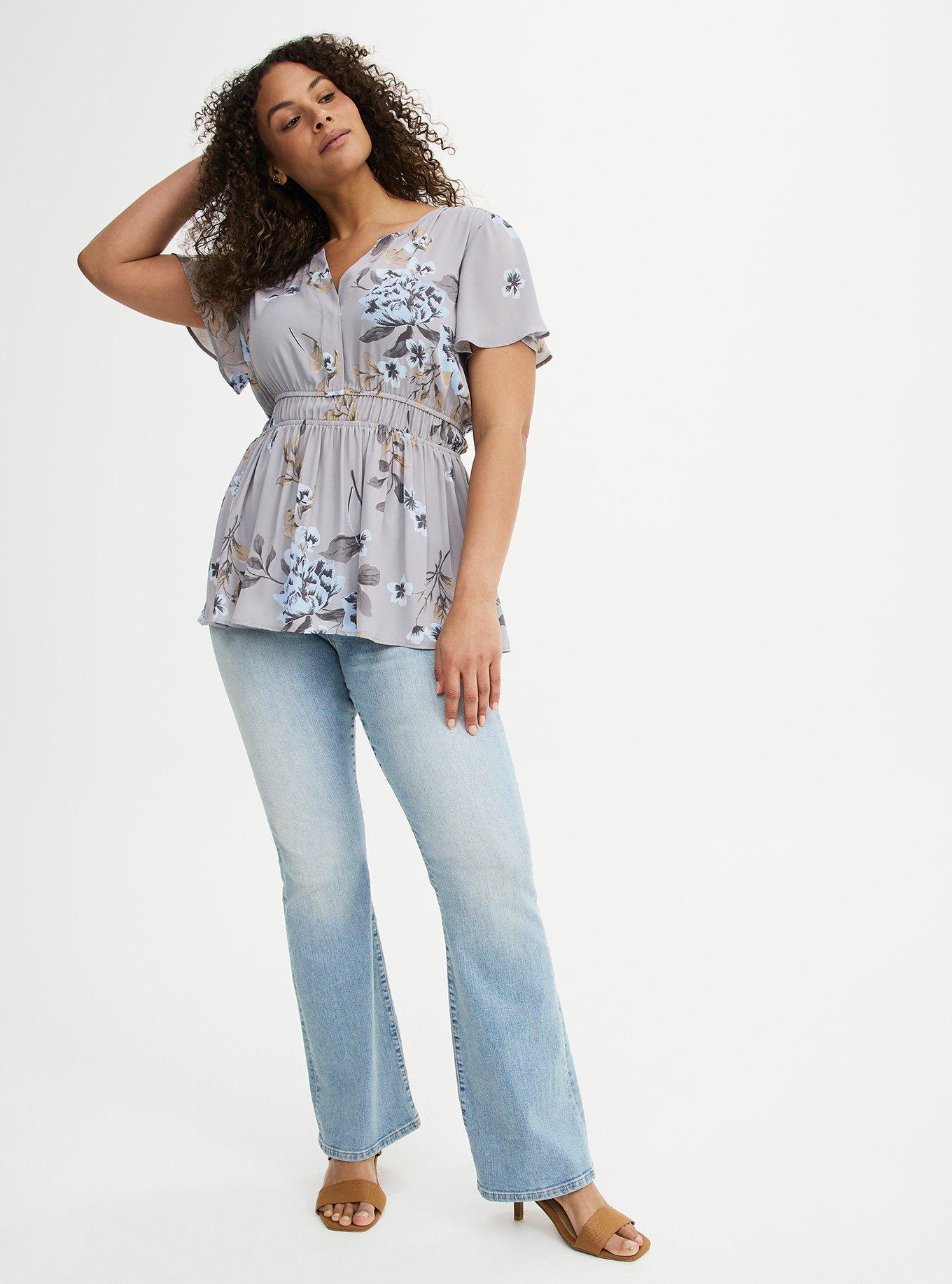 Babydoll Flutter Sleeve Blouse, SWINGING BORACAY FLORAL GREY, alternate