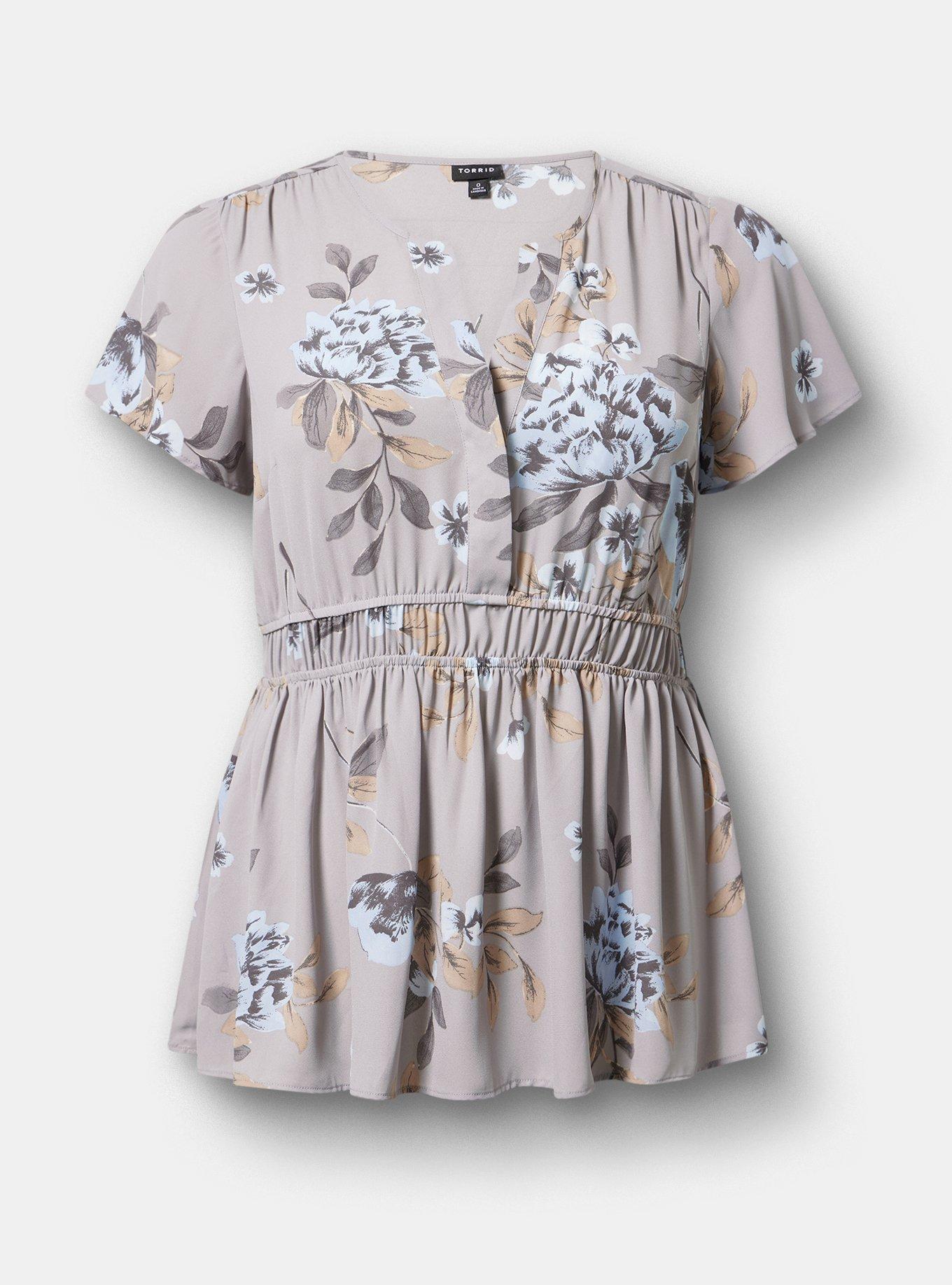 Babydoll Flutter Sleeve Blouse, SWINGING BORACAY FLORAL GREY, hi-res