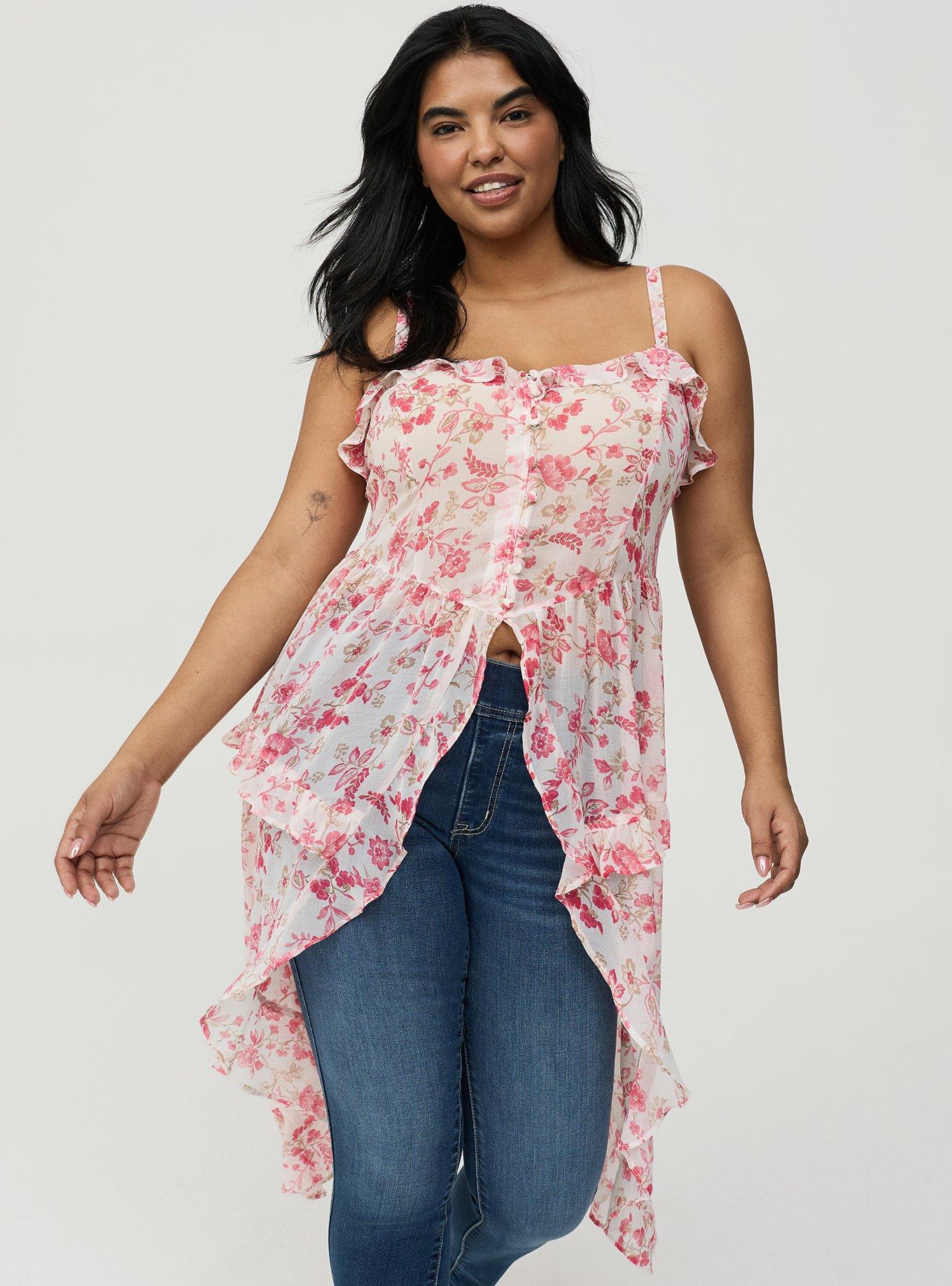 Button Front Tunic Top, ENTICE FLORALS PINK, alternate