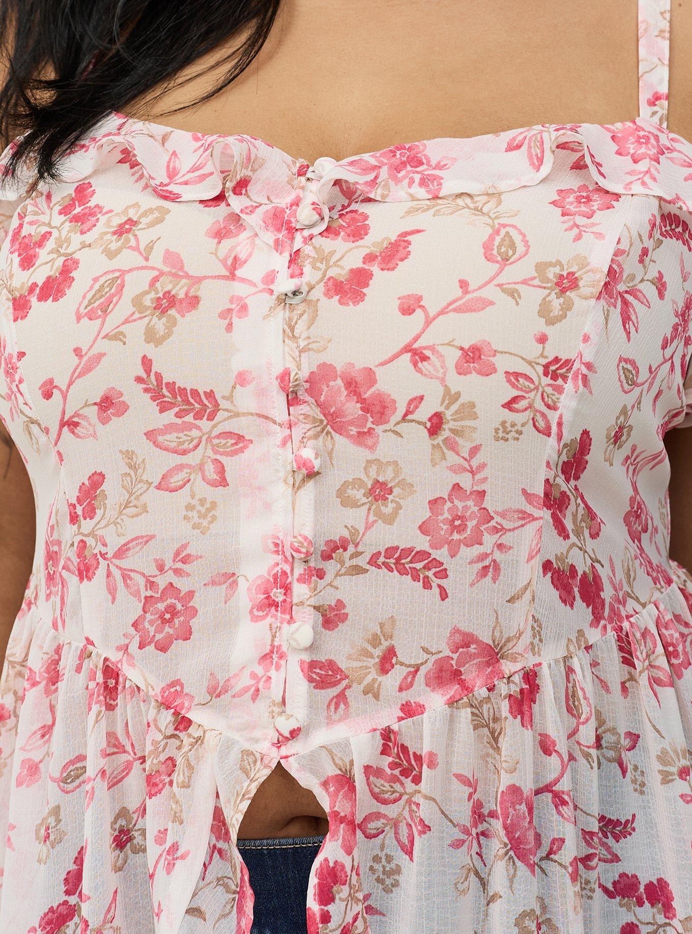 Button Front Tunic Top, ENTICE FLORALS PINK, alternate