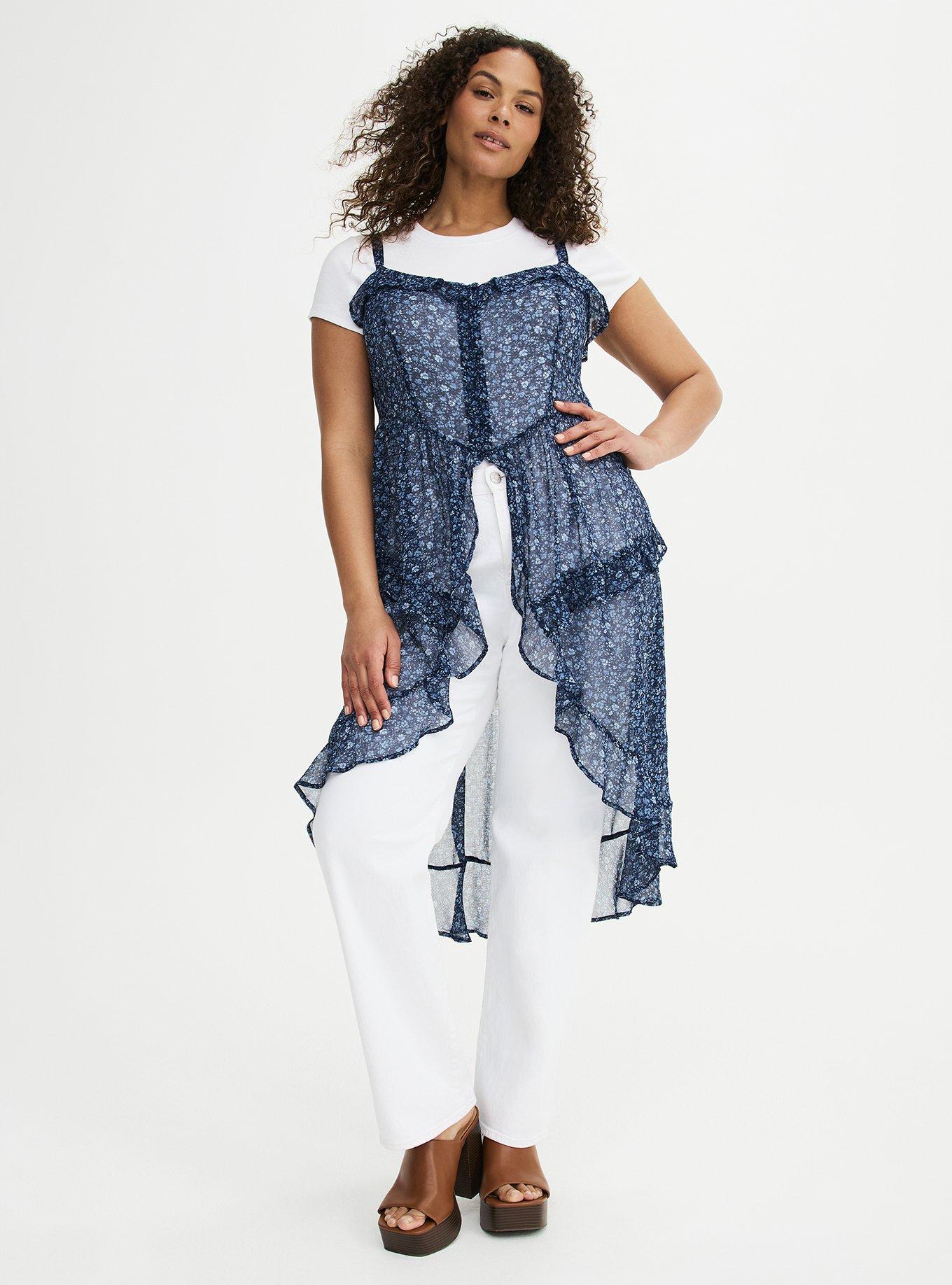 Button Front Tunic Top, LOVELY DITSY FLORAL BLUE, alternate