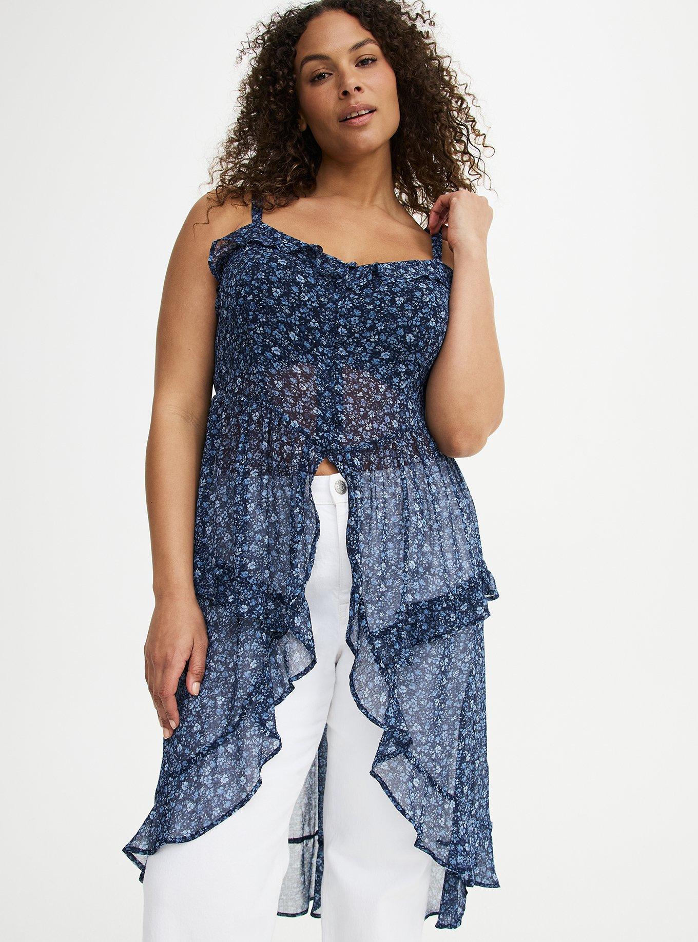 Button Front Tunic Top, LOVELY DITSY FLORAL BLUE, alternate