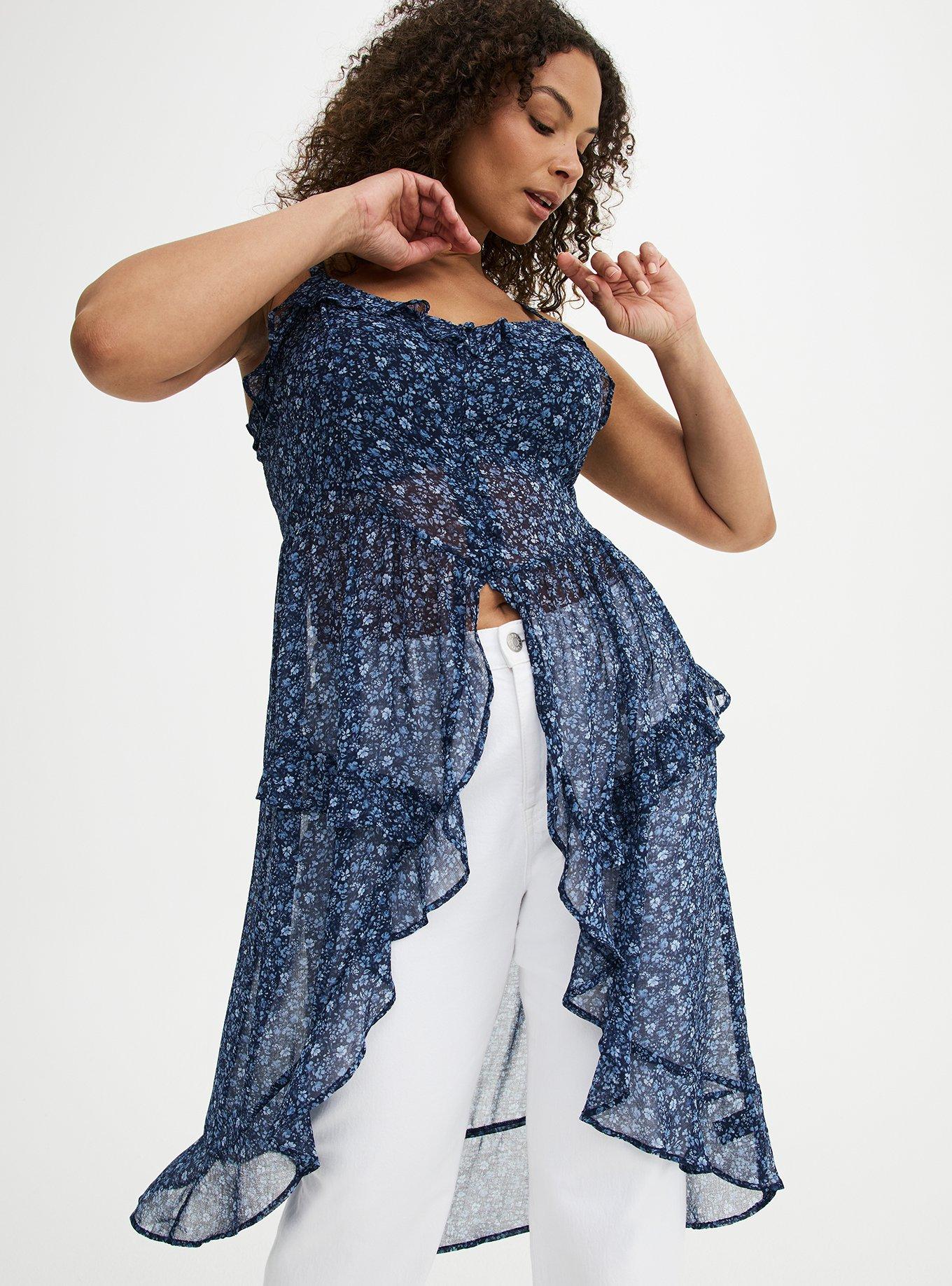 Button Front Tunic Top, LOVELY DITSY FLORAL BLUE, alternate