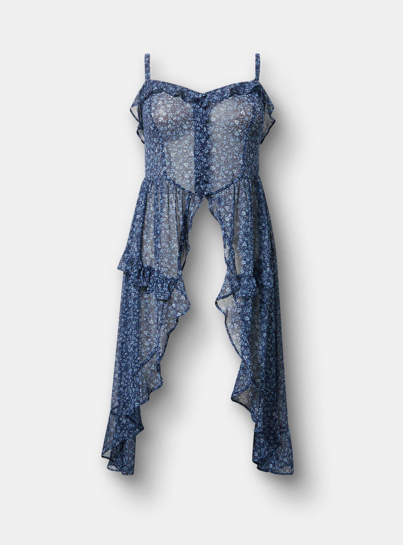 Button Front Tunic Top, LOVELY DITSY FLORAL BLUE, hi-res