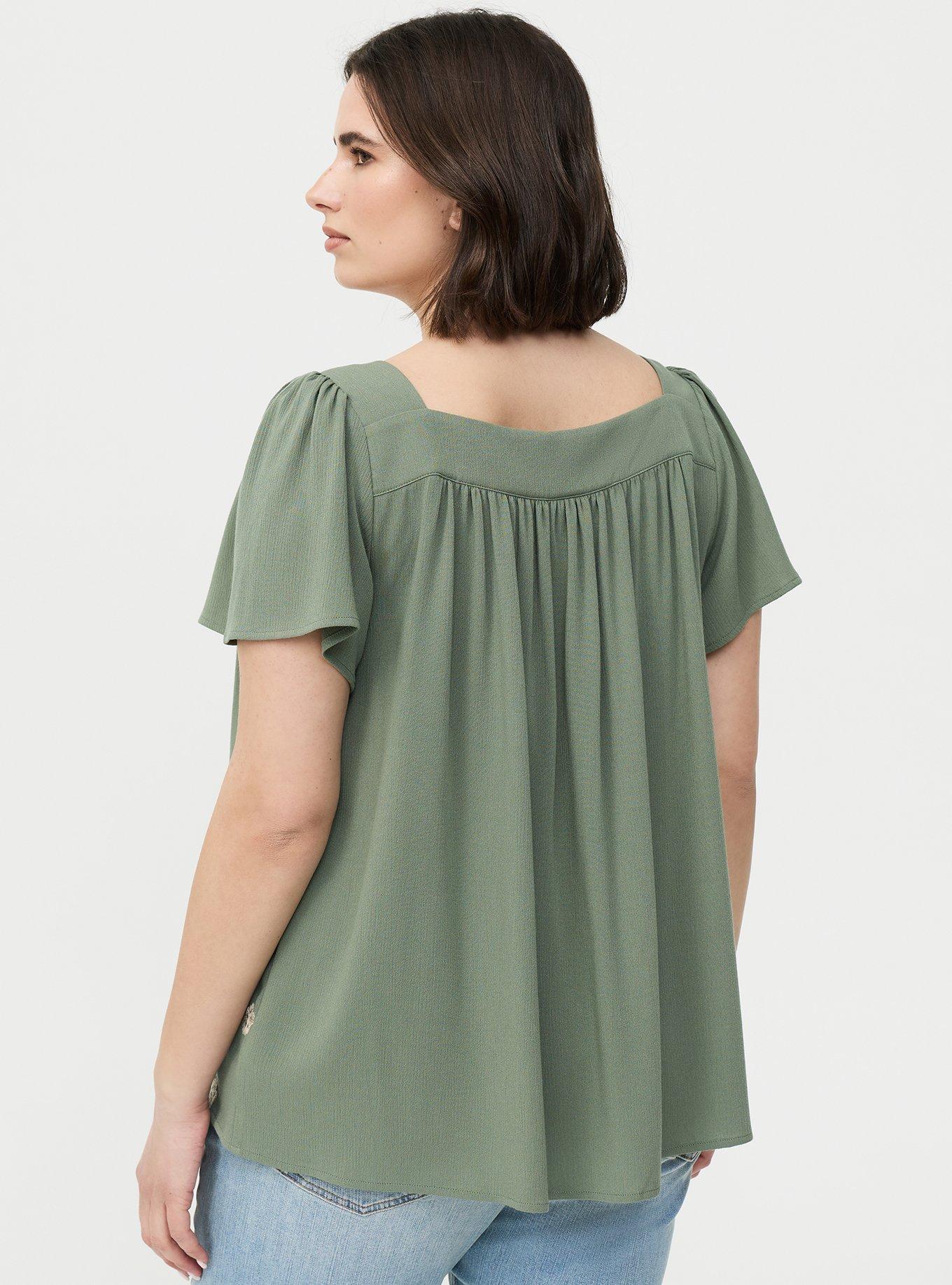 Embroidered Flutter Sleeve Blouse, AGAVE GREEN, alternate