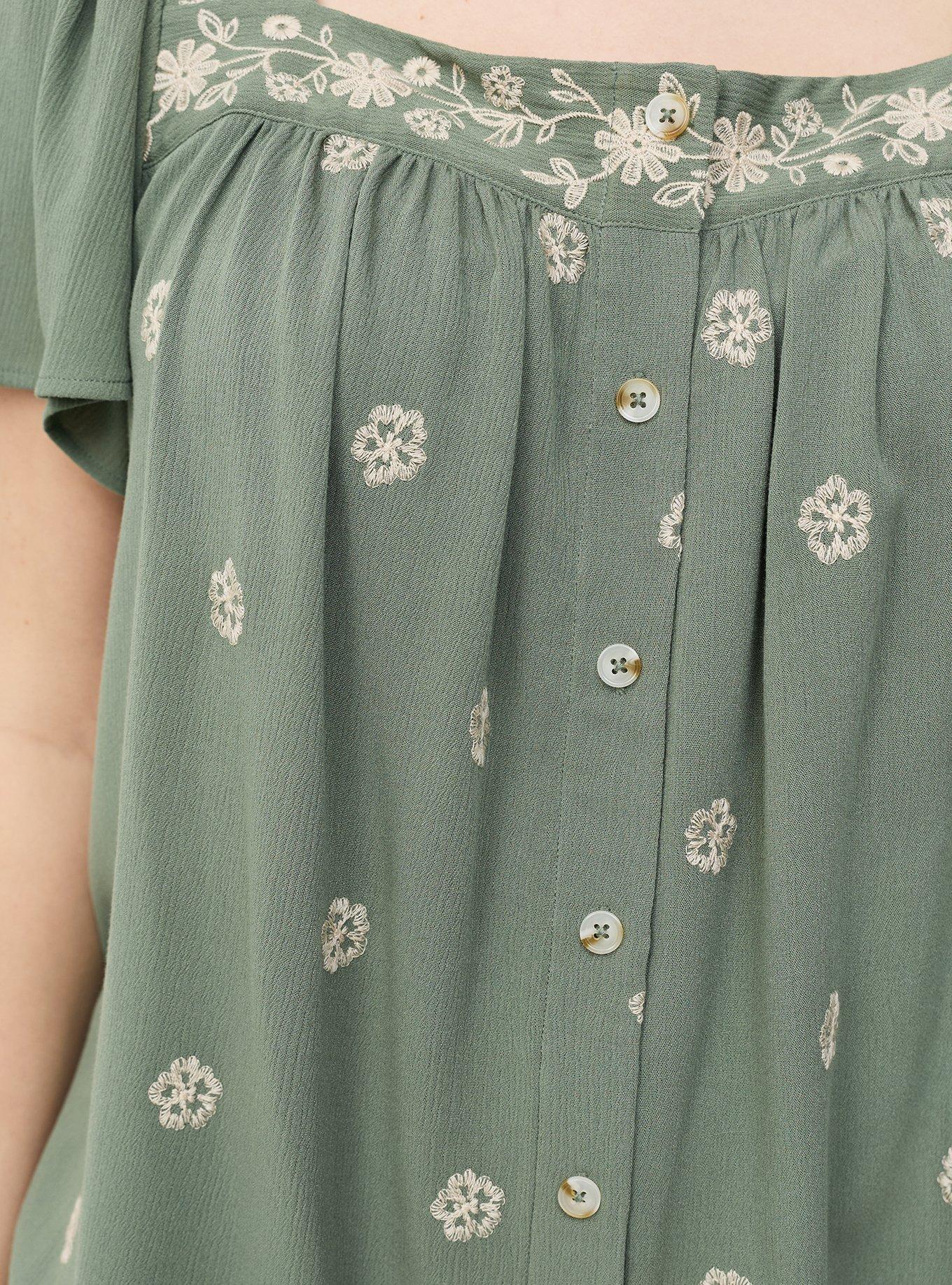 Embroidered Flutter Sleeve Blouse, AGAVE GREEN, alternate