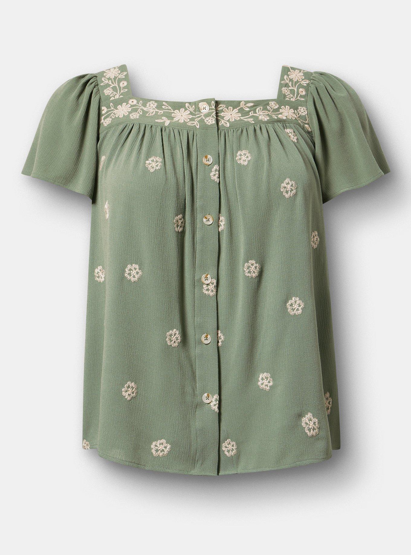 Embroidered Flutter Sleeve Blouse, AGAVE GREEN, hi-res