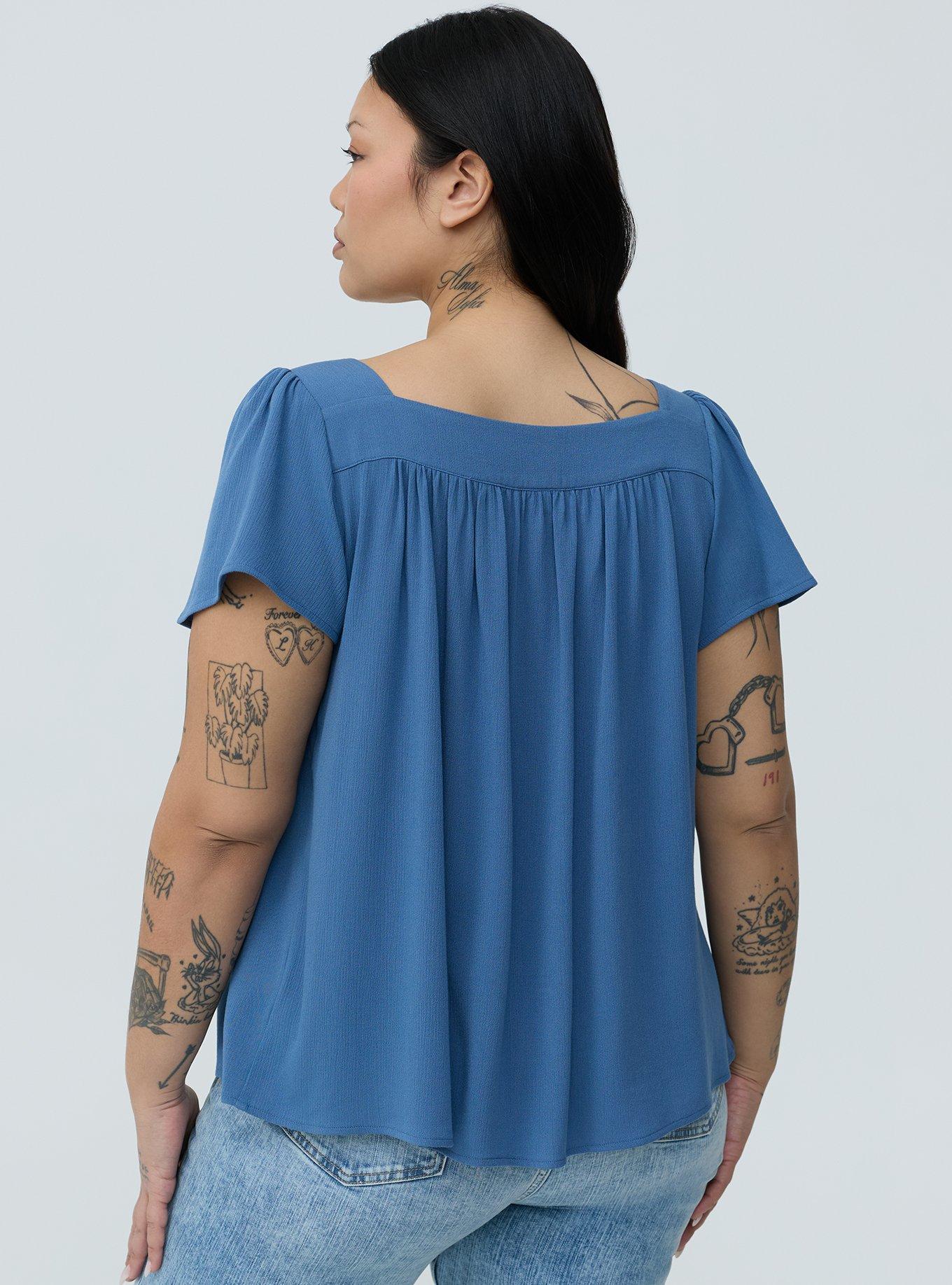 Embroidered Flutter Sleeve Blouse, BLUE HORIZON, alternate