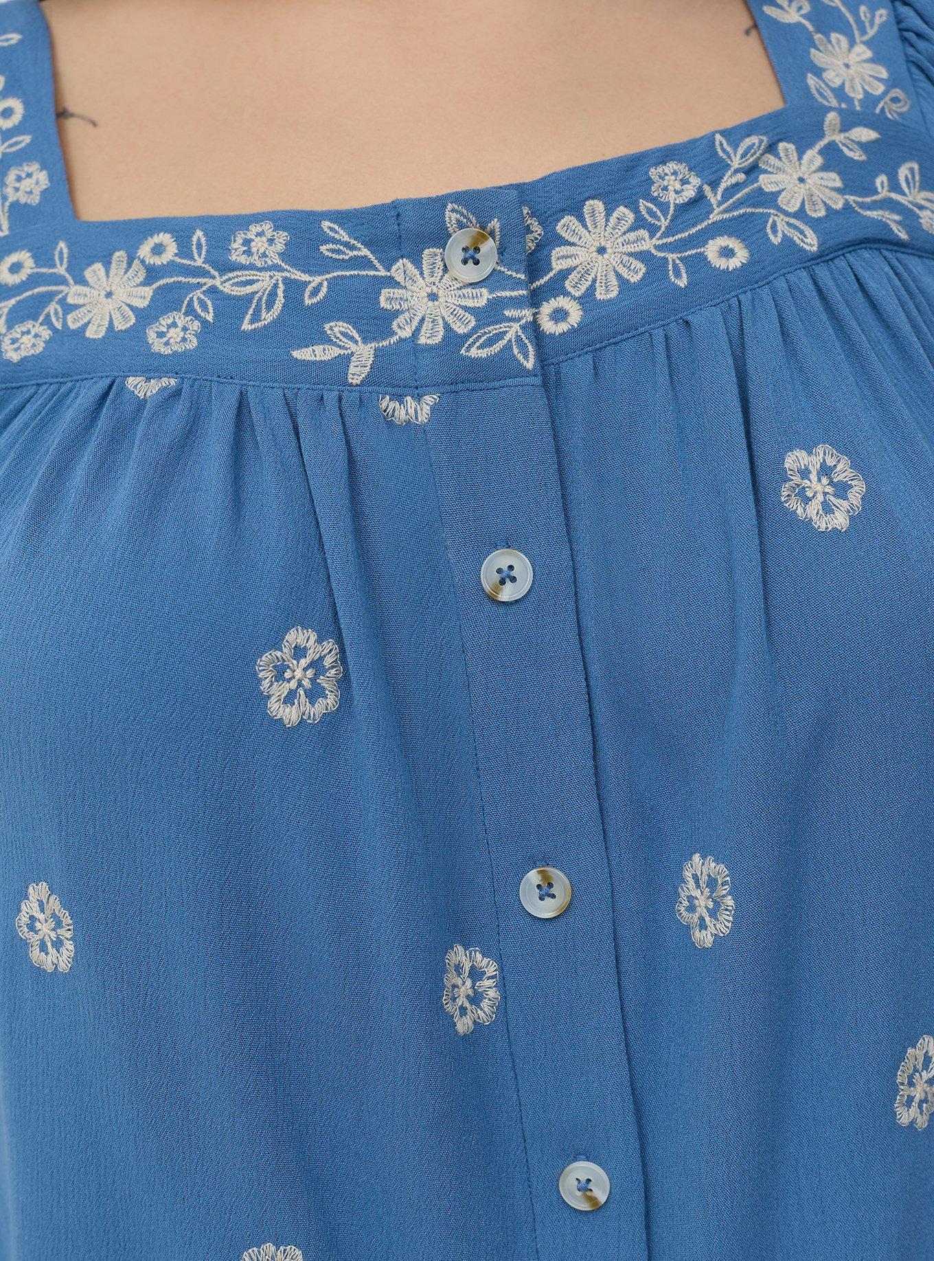 Embroidered Flutter Sleeve Blouse, BLUE HORIZON, alternate