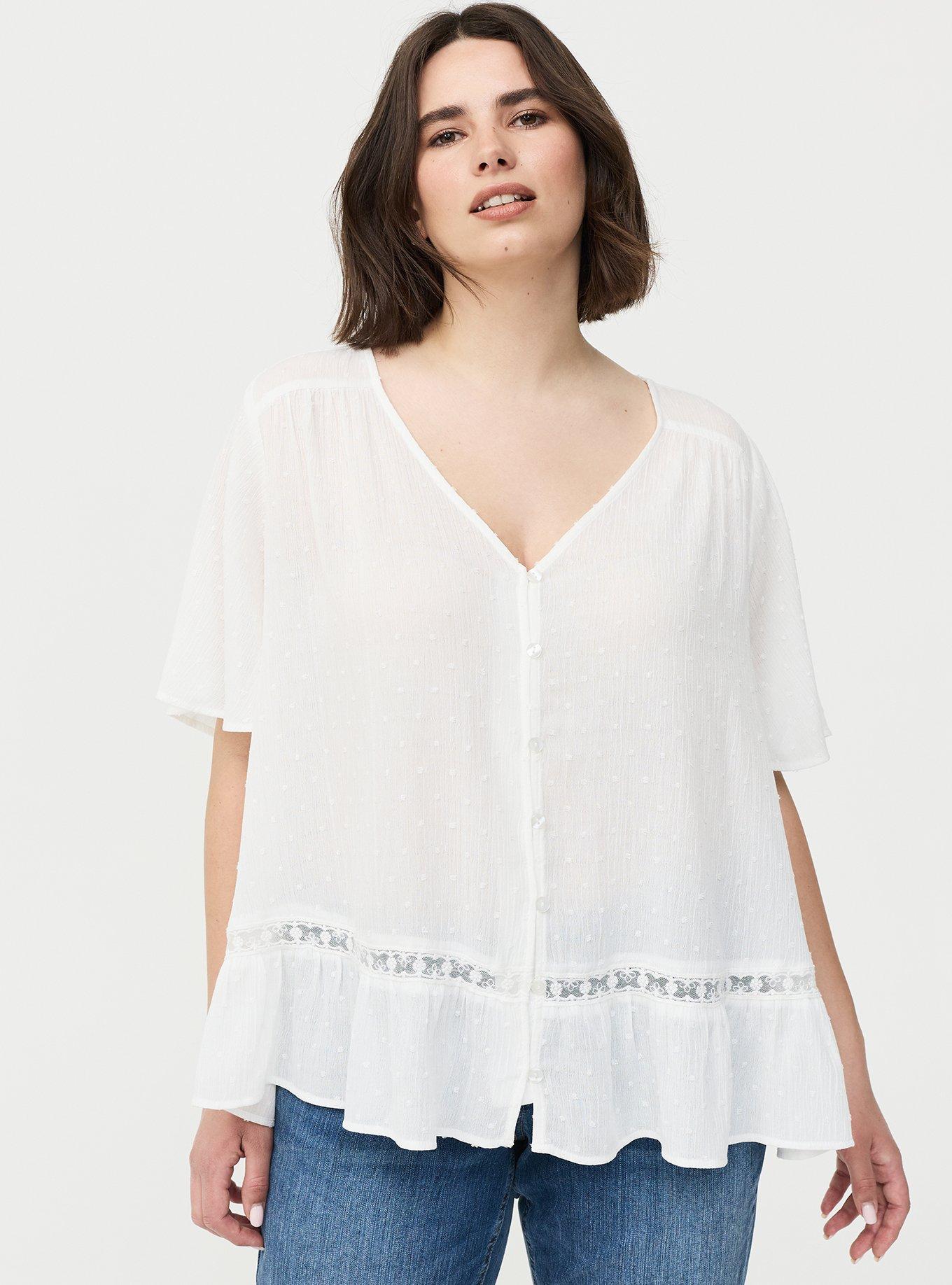 Button Front Pintuck Top, CLOUD DANCER, hi-res