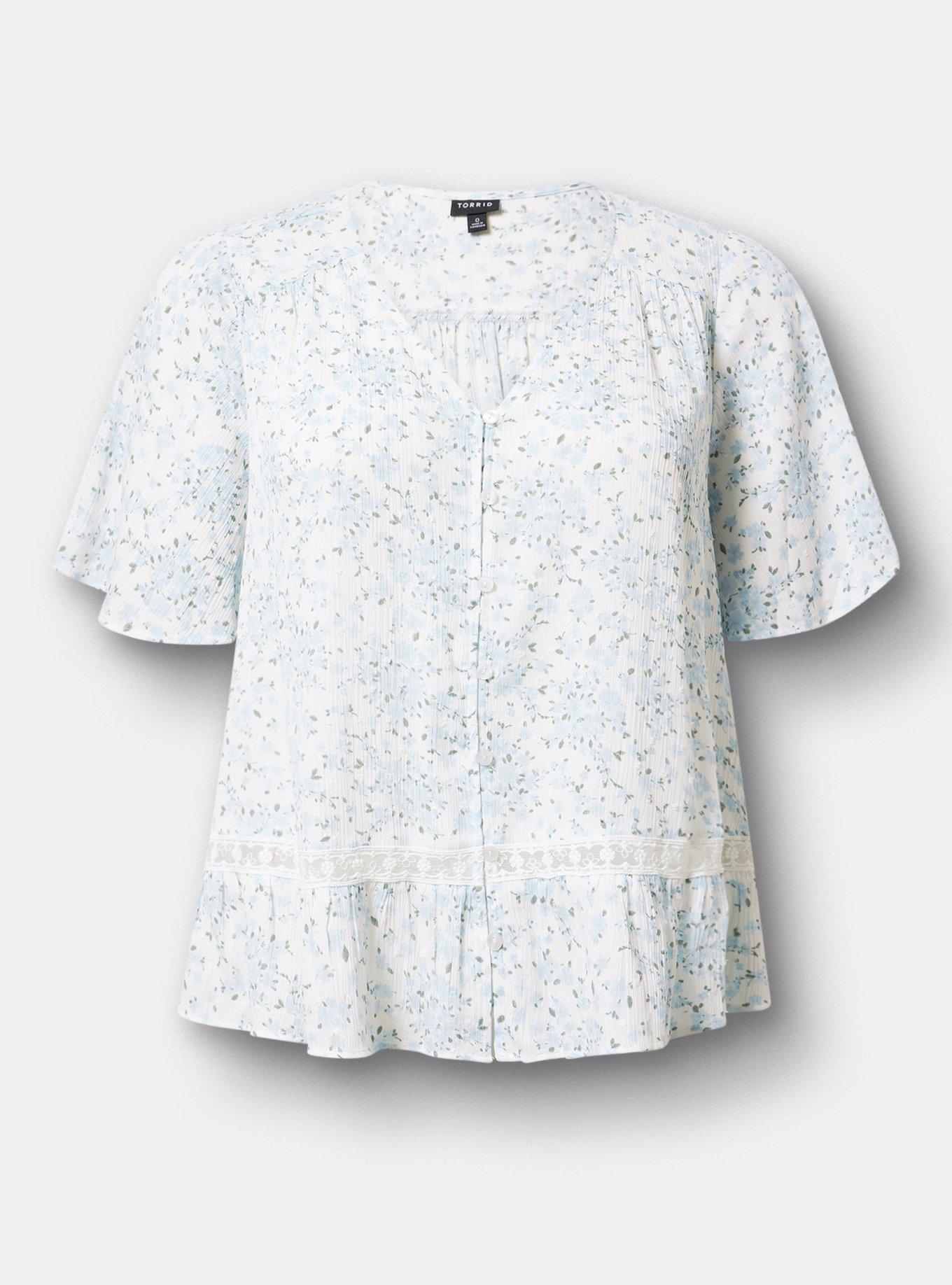 Button Front Pintuck Top, NORMANDY FLORAL BLUE, hi-res