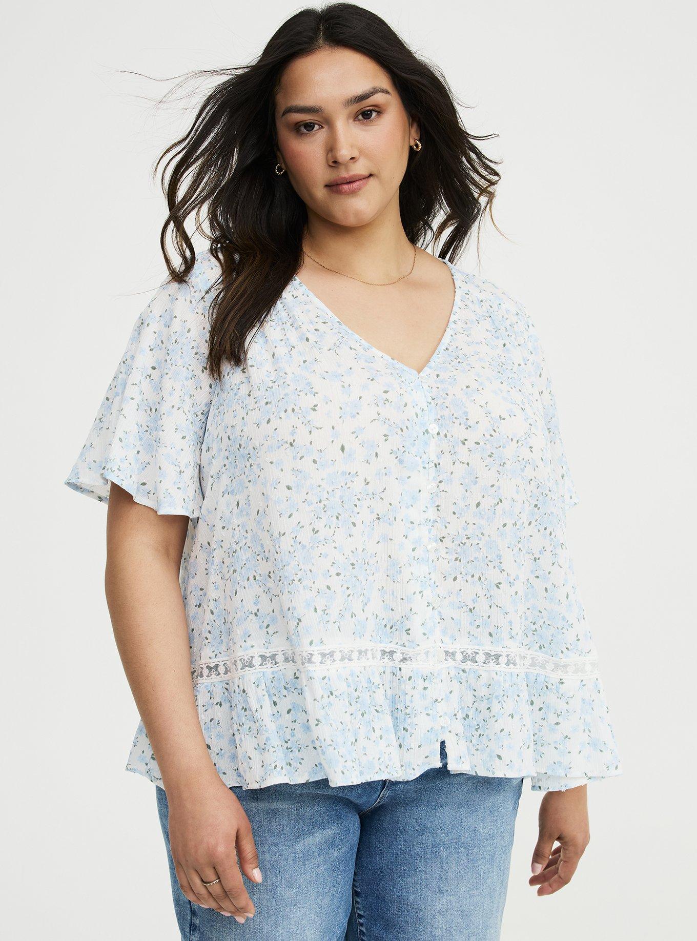 Button Front Pintuck Top, NORMANDY FLORAL BLUE, hi-res