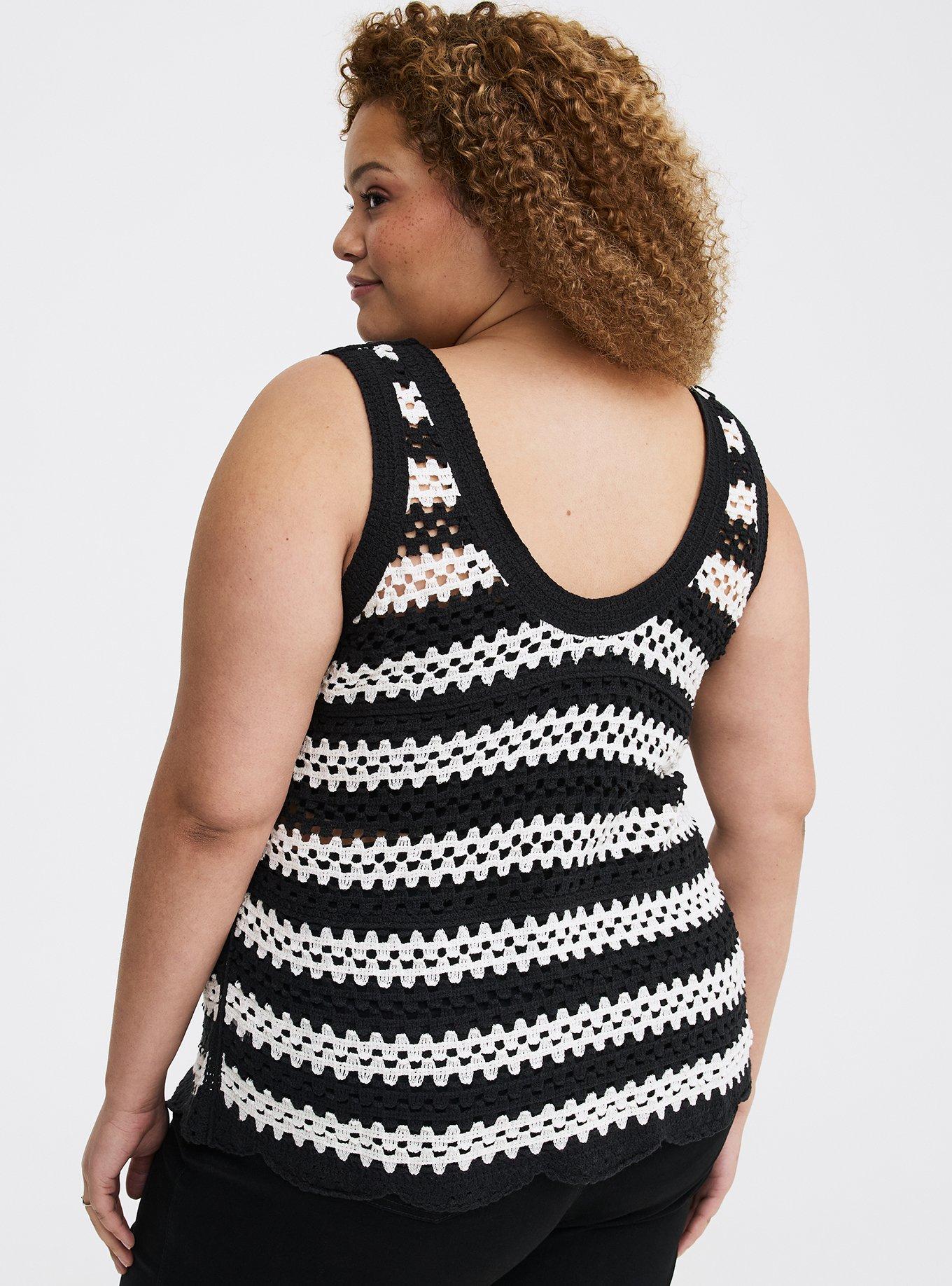 Crochet Tank, DEEP BLACK WHISPER WHITE CROCHET STRIPE, alternate