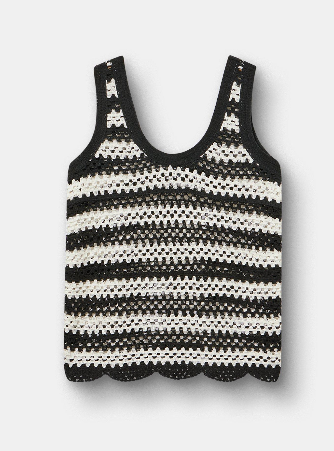 Crochet Tank, DEEP BLACK WHISPER WHITE CROCHET STRIPE, hi-res