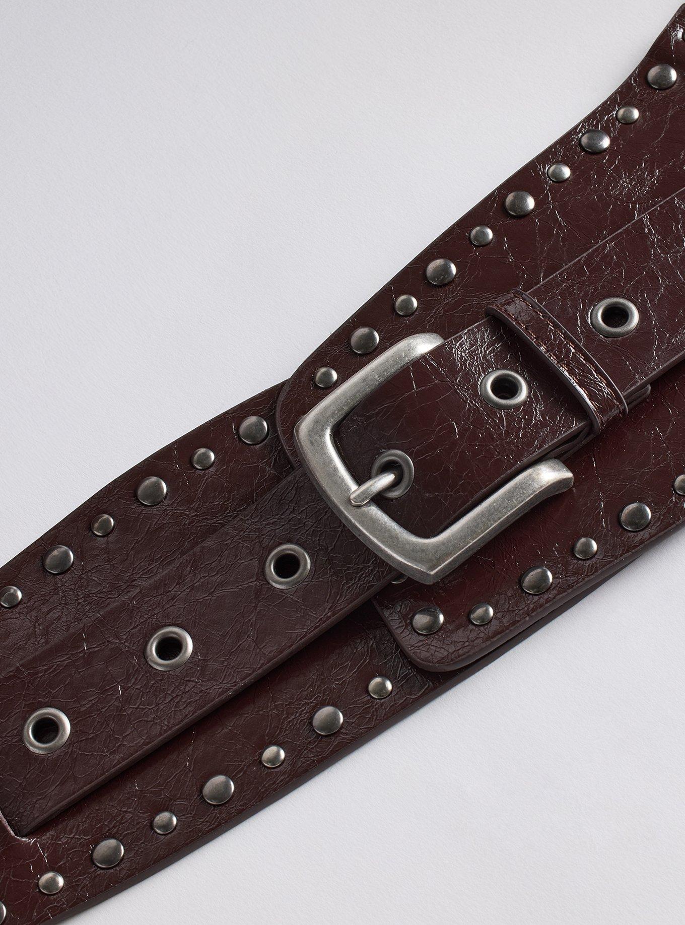 Studded Western Low Belt, BROWN, alternate