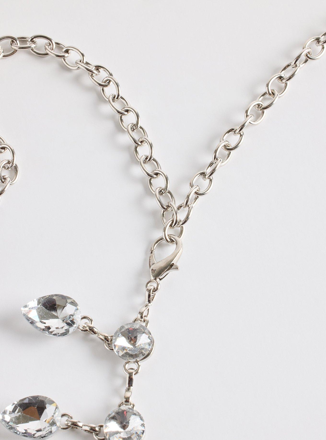 Teardrop Rhinestone Chain Belt, SILVER, alternate