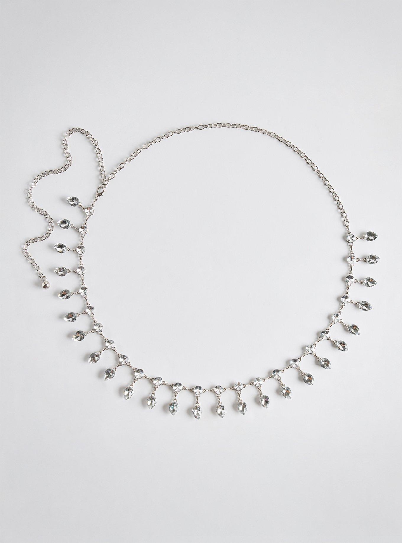 Teardrop Rhinestone Chain Belt, SILVER, hi-res