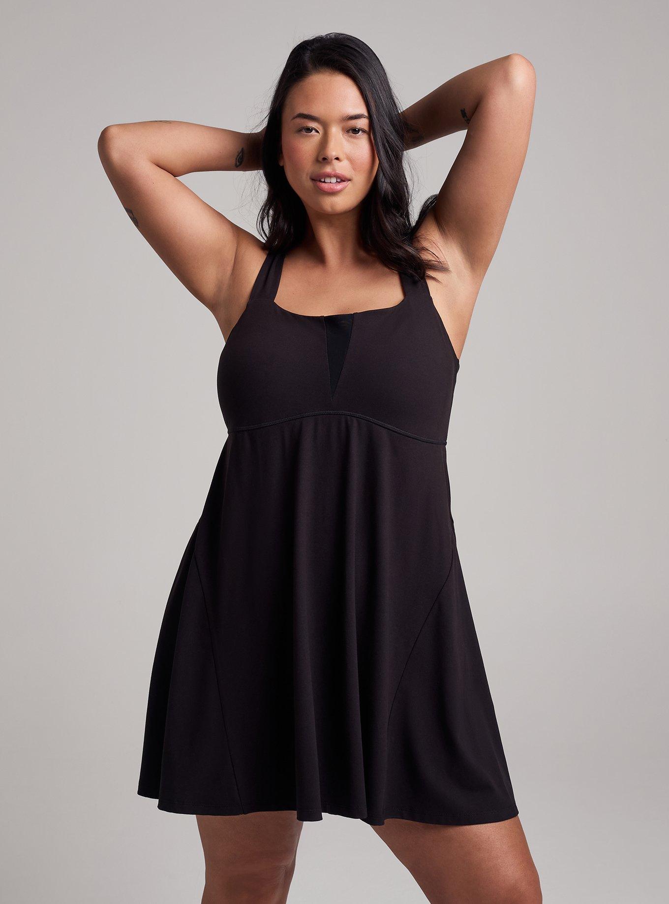 TRU Super Soft Performance Jersey Fit & Flare Tennis Dress, DEEP BLACK, alternate