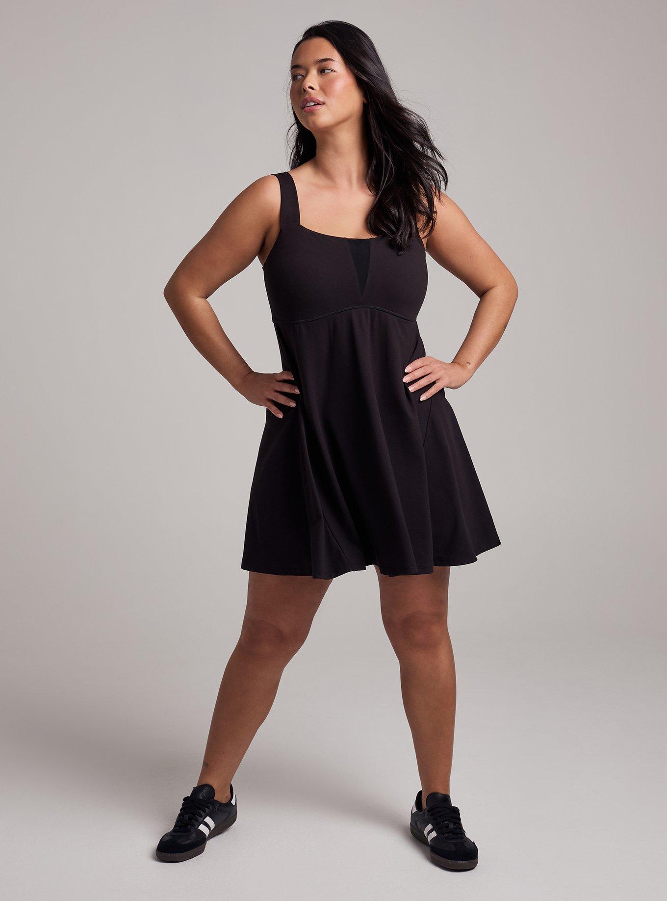 Plus Size TRU Super Soft Performance Jersey Fit & Flare Tennis Dress, DEEP BLACK, hi-res