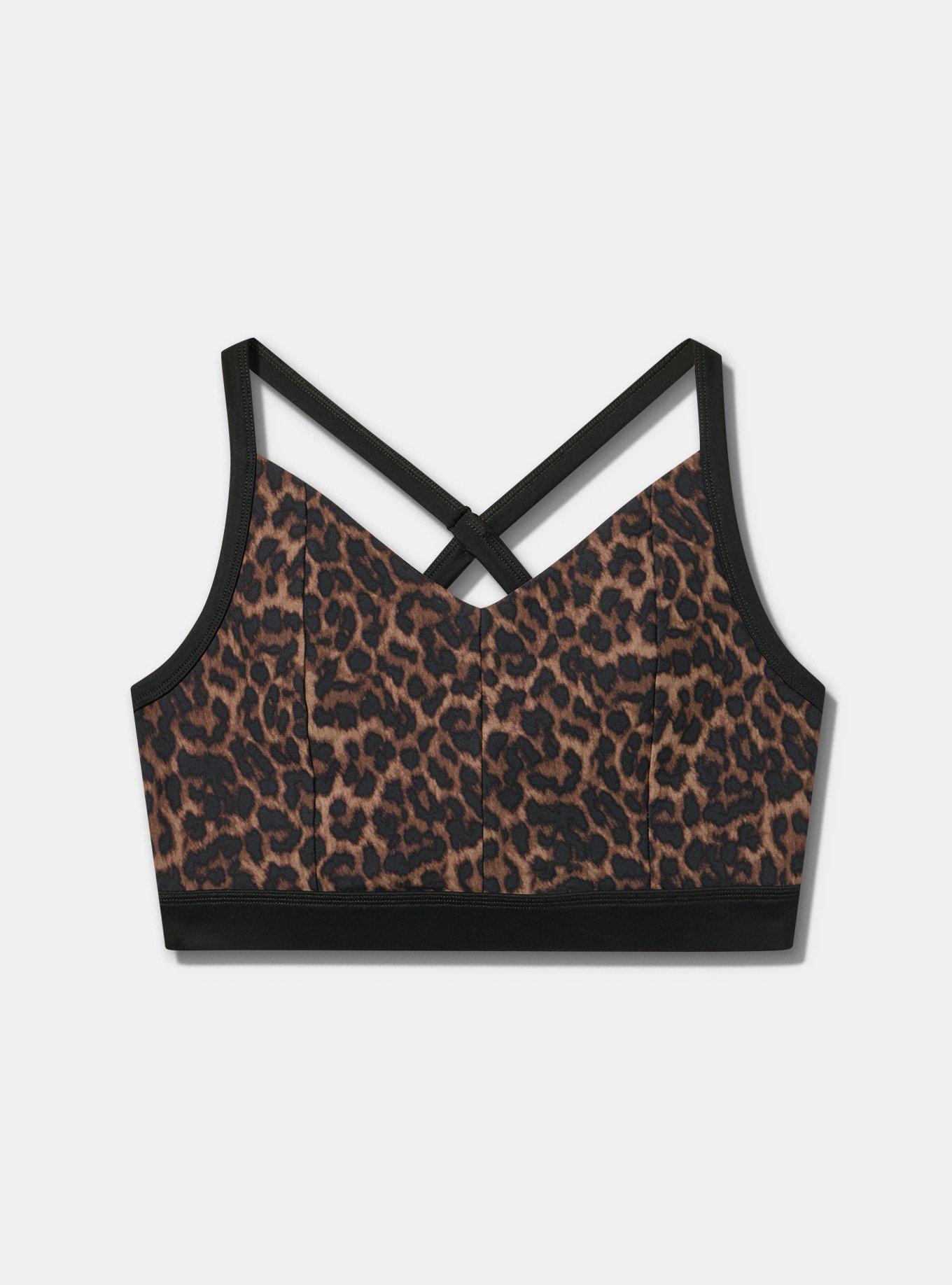 TRU Performance Core Active Sports Bra with Piping, ON THE PROWL LEOPARD CHOCOLATE, flat