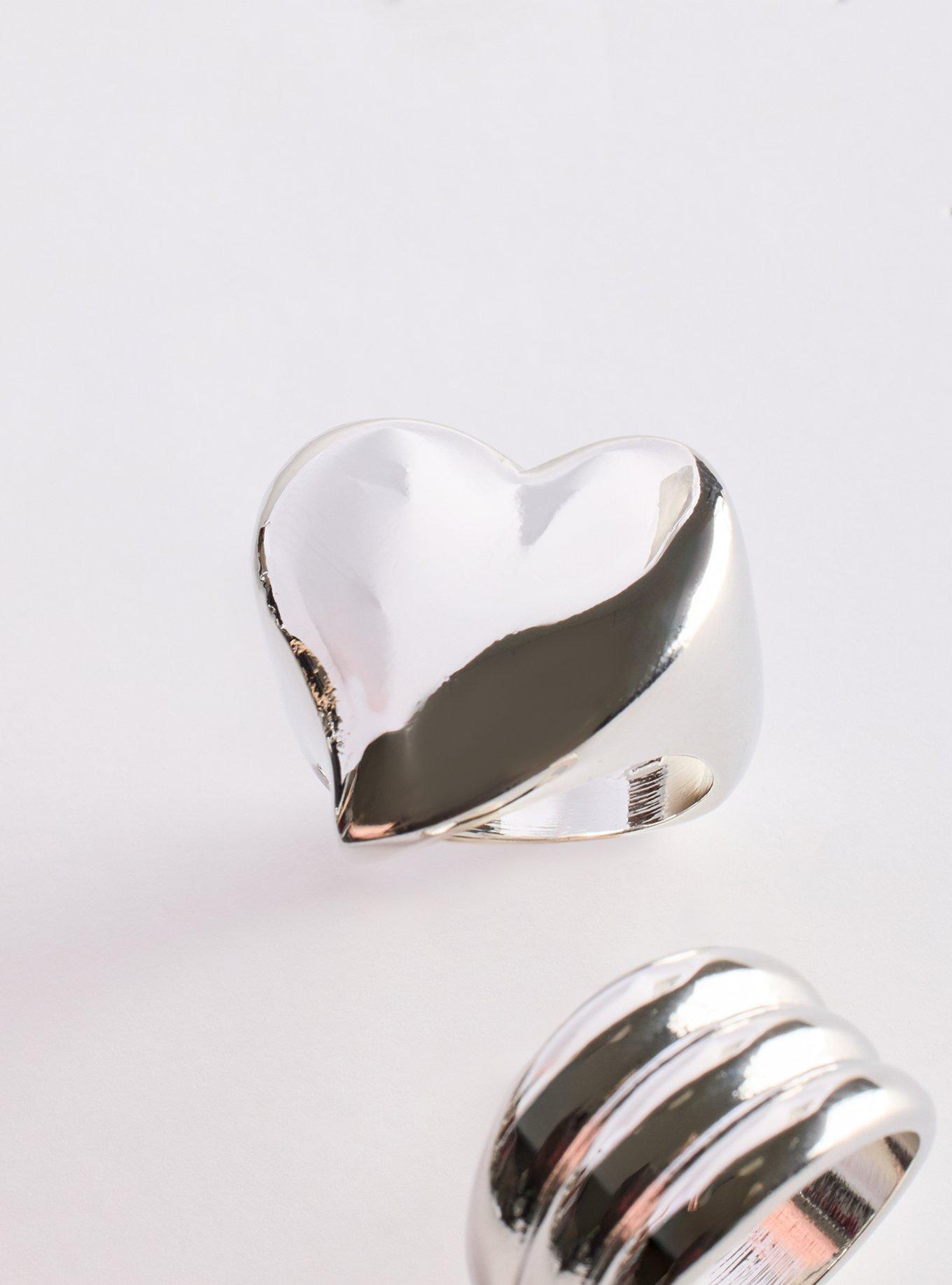 Heart Textured Ring Set, SILVER, alternate