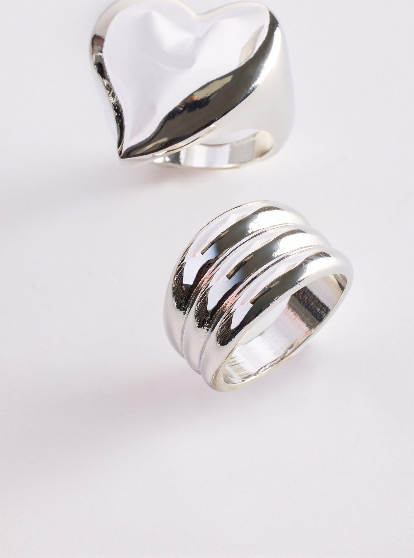 Heart Textured Ring Set, SILVER, alternate