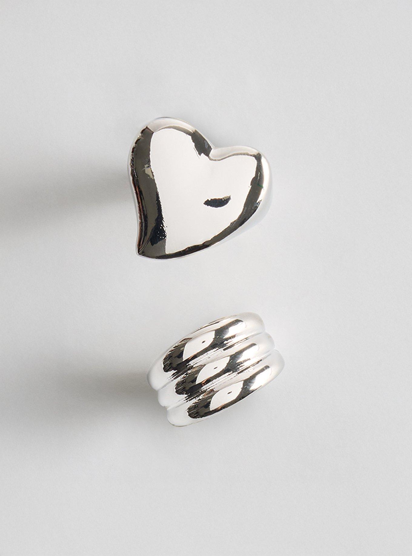 Heart Textured Ring Set, SILVER, hi-res