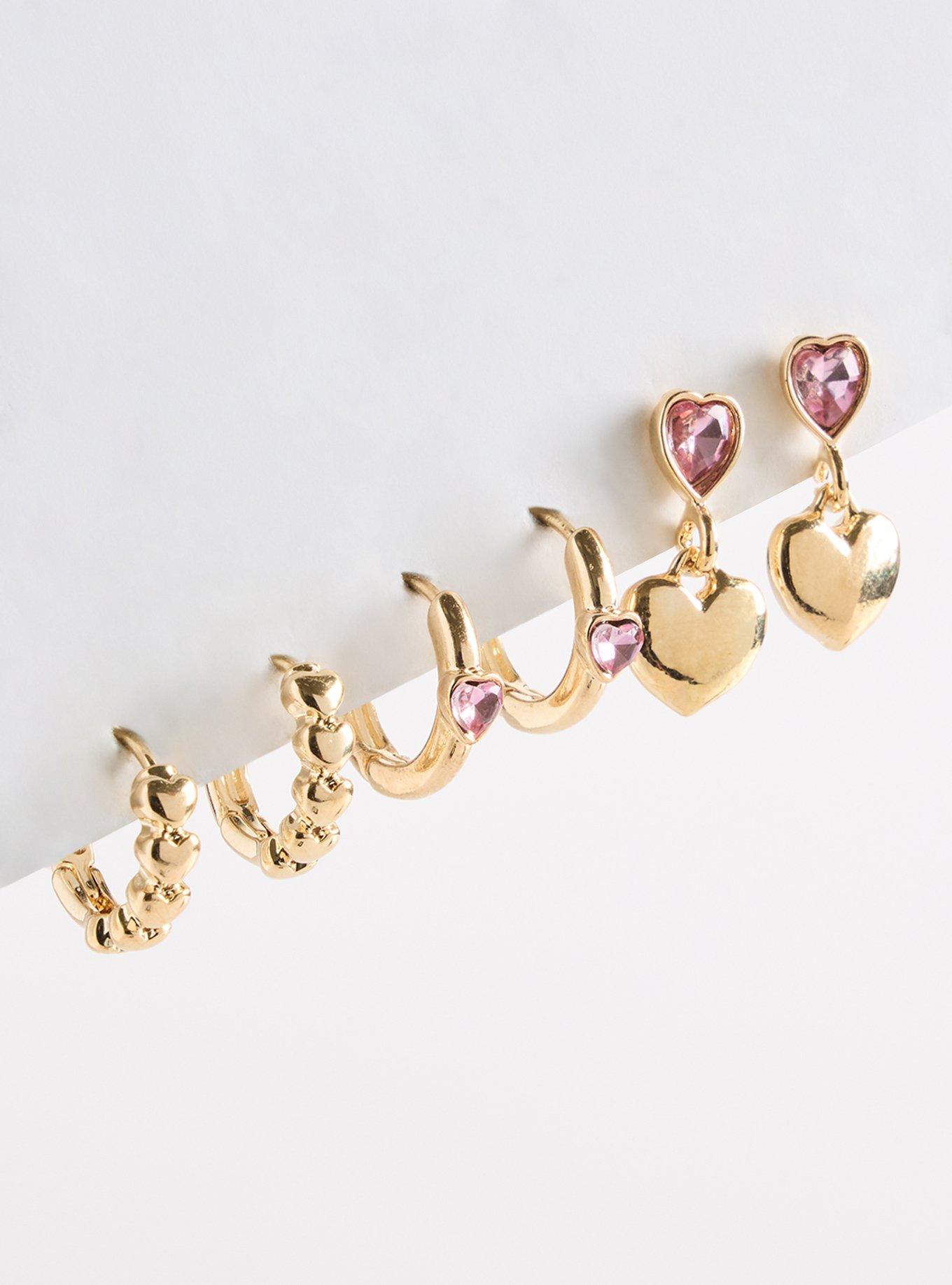 Plus Size Delicate Mini Heart Hoop Set, , hi-res