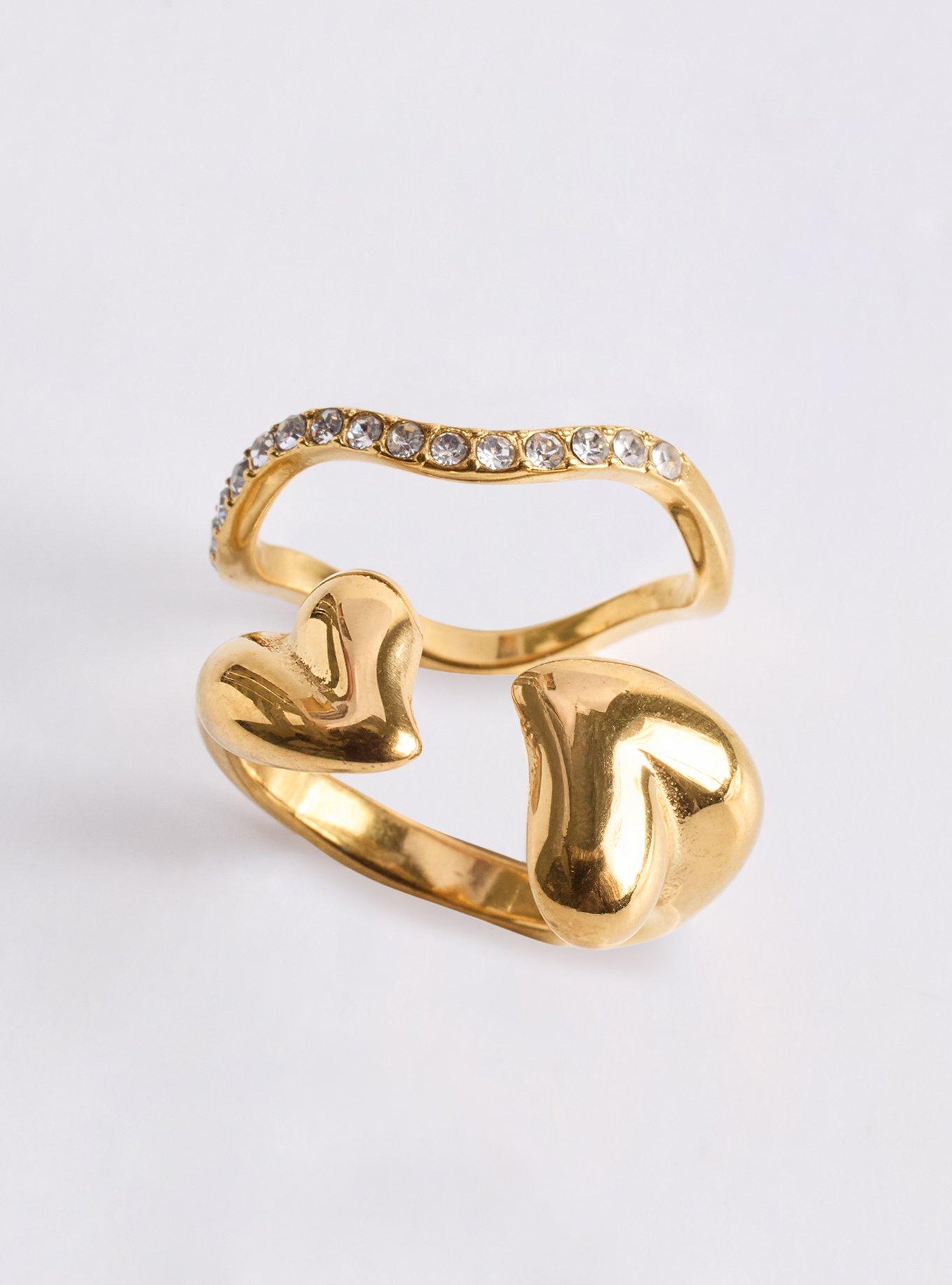 Double Heart Ring Set, GOLD, alternate