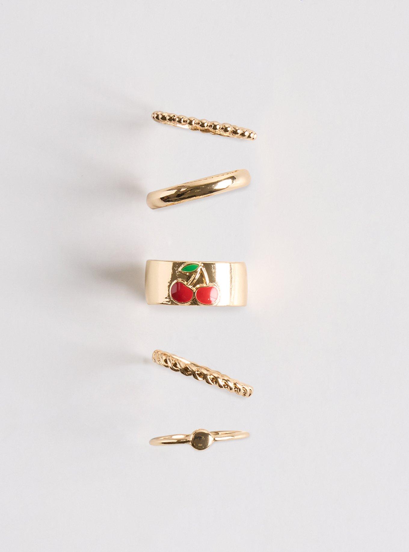 Pave Heart Ring Set, GOLD, hi-res