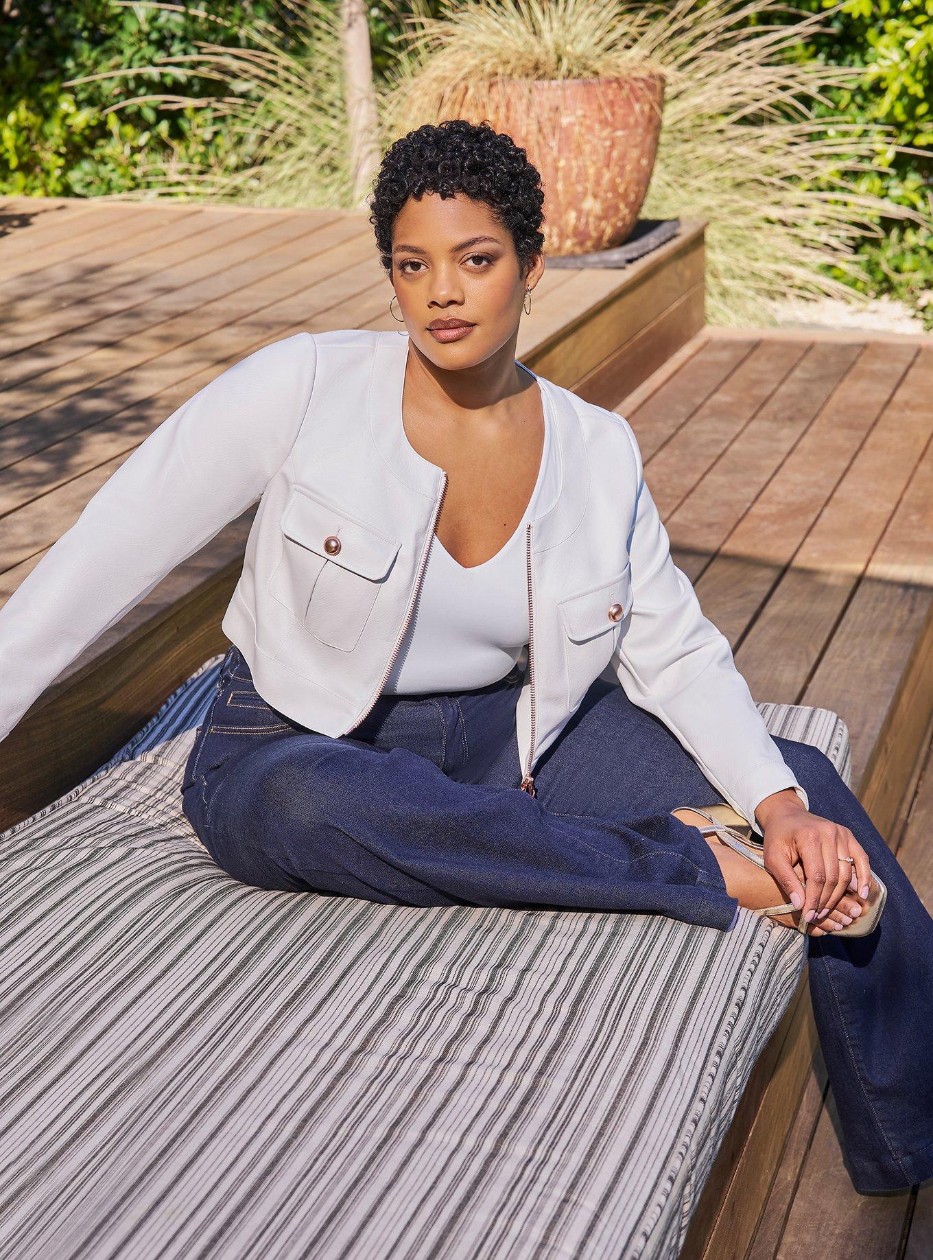 Plus Size Studio Cropped Leather Jacket, BLANC DE BLANC, hi-res