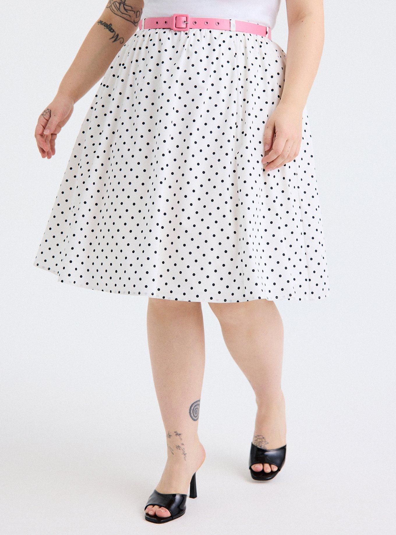 Retro Chic Belted Swing Skirt, DOTTIE DOTS WHITE, alternate
