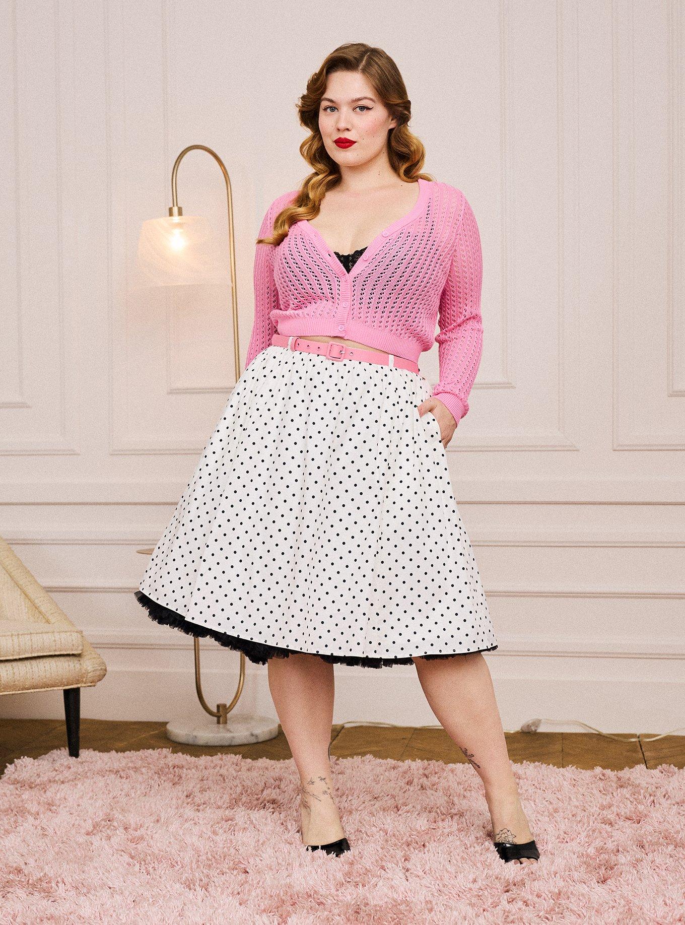 Retro Chic Belted Swing Skirt, DOTTIE DOTS WHITE, hi-res