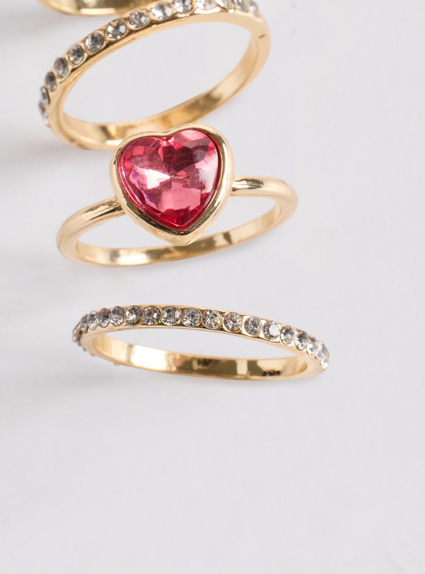 Pave Heart Ring Set, GOLD, alternate