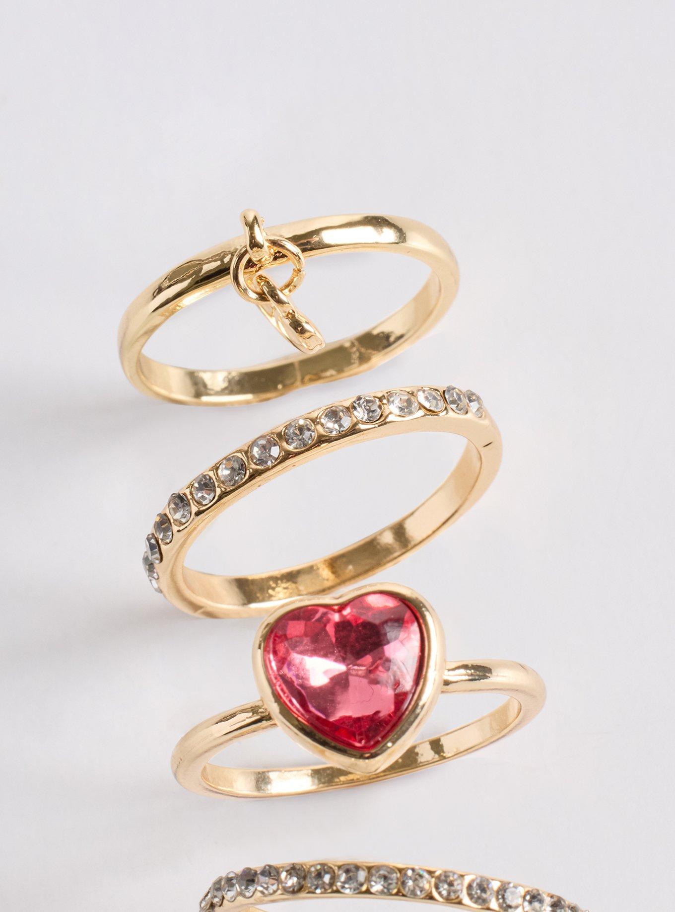 Pave Heart Ring Set, GOLD, alternate
