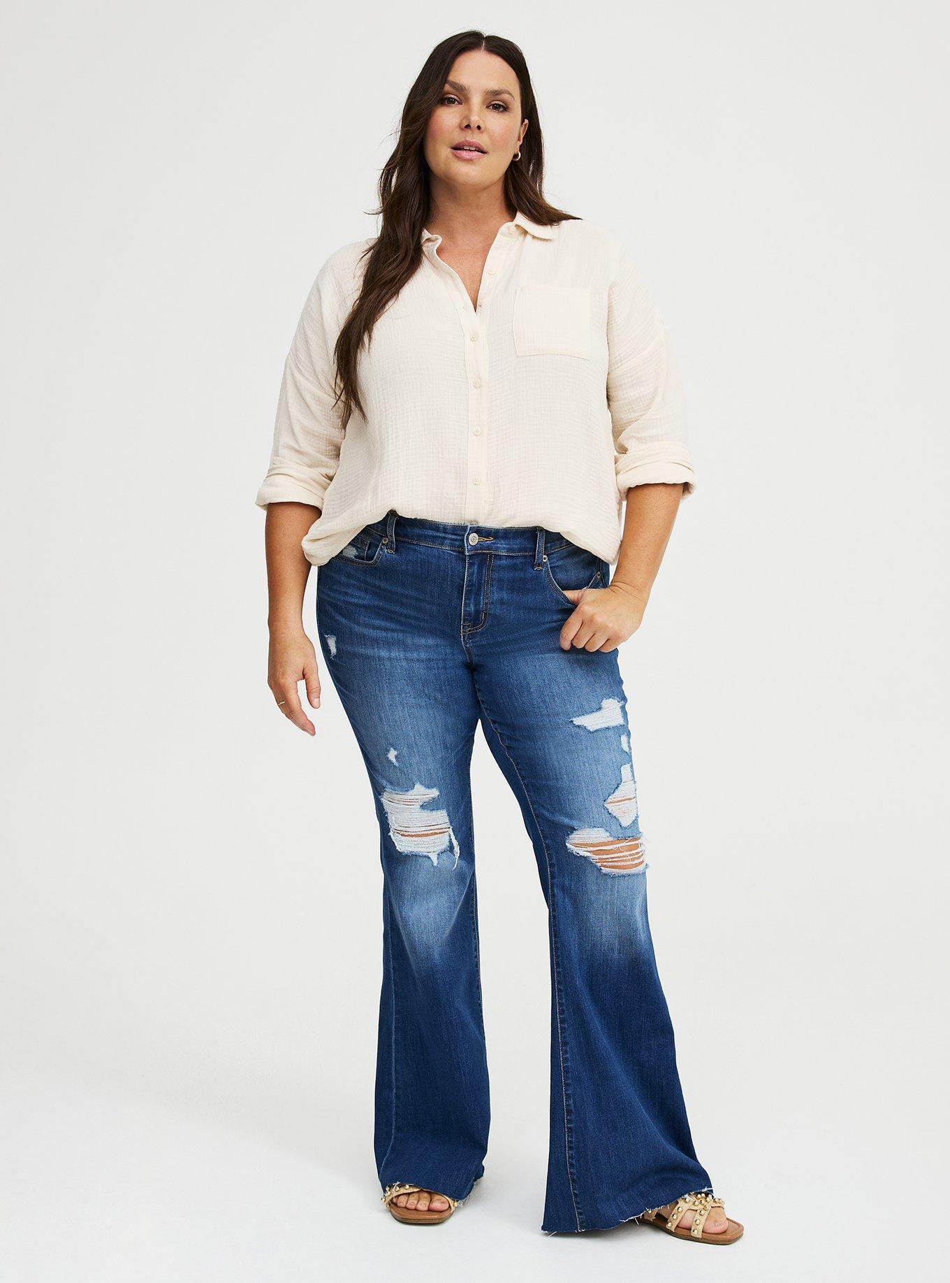 Plus Size Perfect Super-Flare Mid-Rise Jean, BLUE 32, hi-res