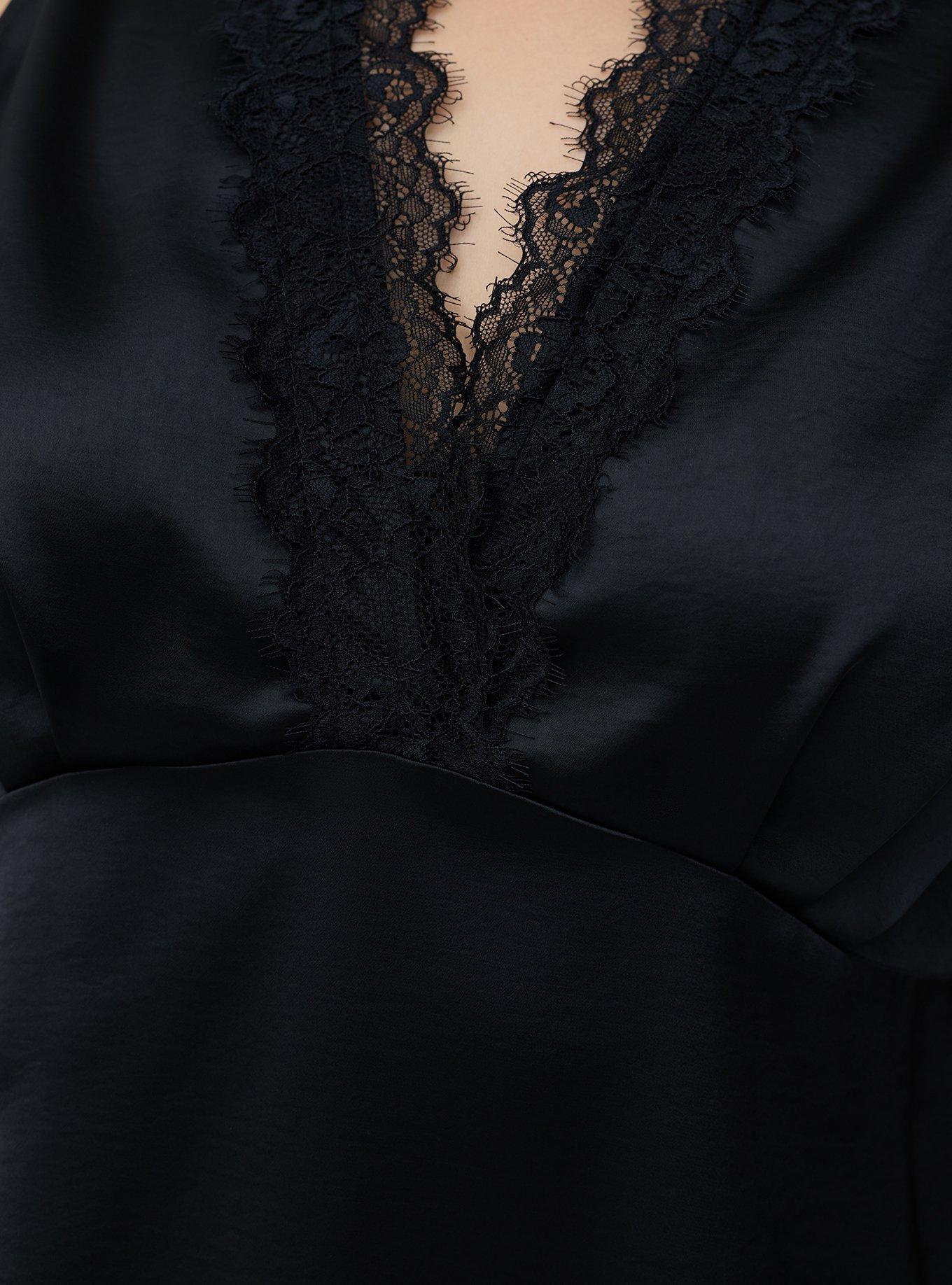 Satin Lace Trim Tank, DEEP BLACK, alternate