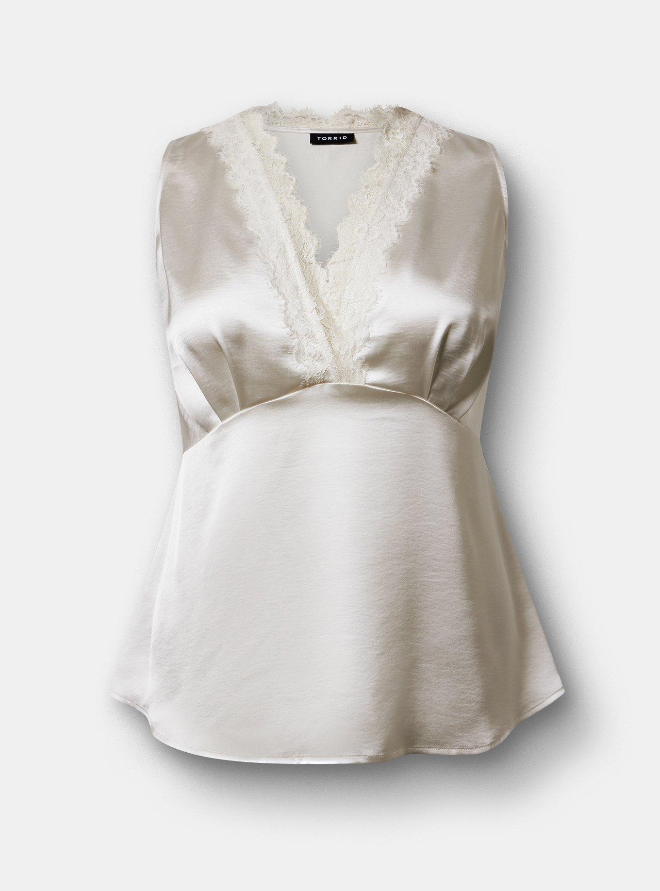 Satin Lace Trim Tank, CLOUD DANCER, hi-res