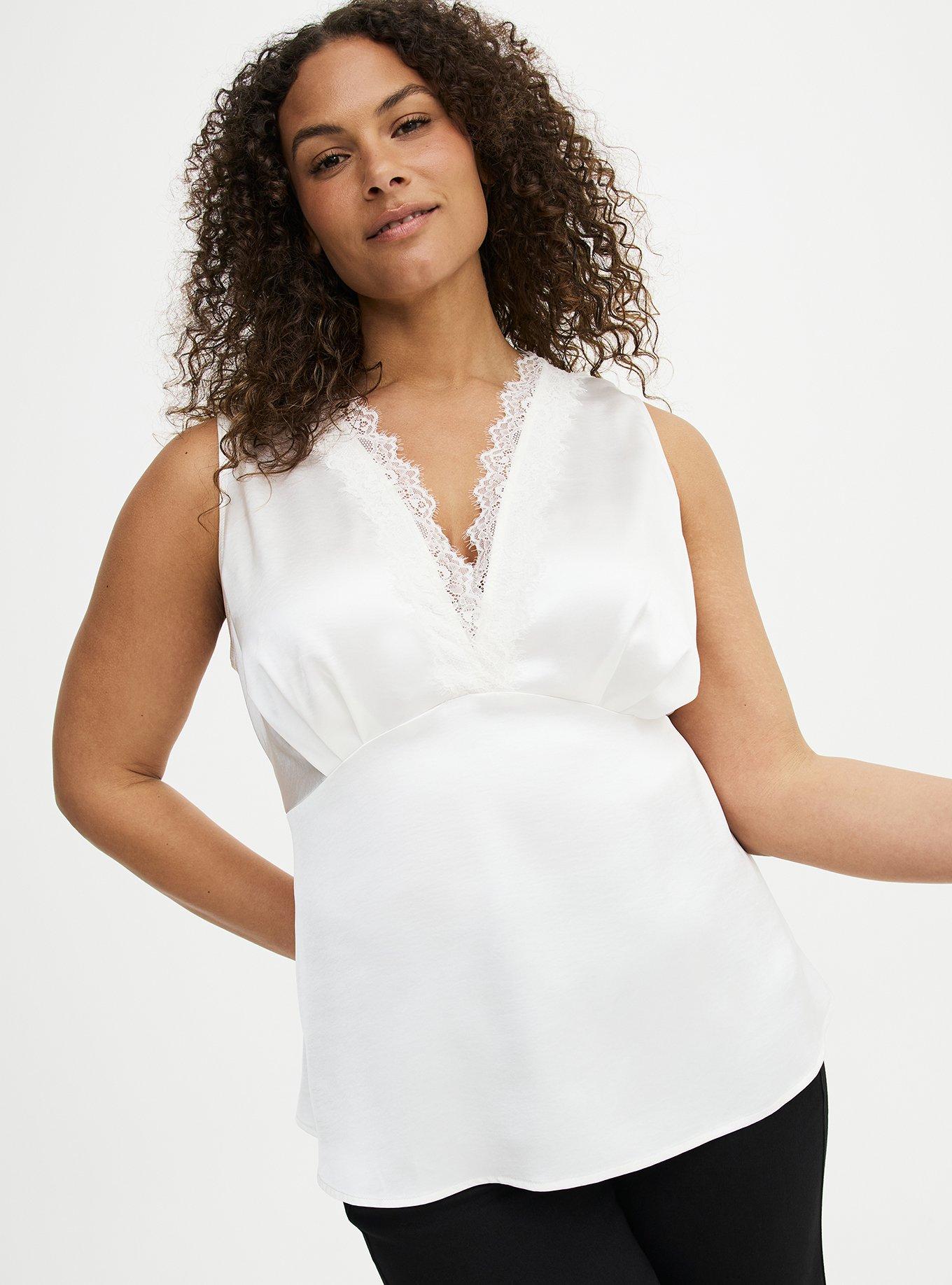 Satin Lace Trim Tank, CLOUD DANCER, hi-res