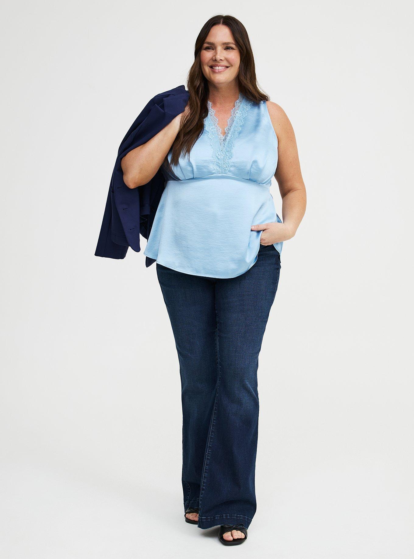 Satin Lace Trim Tank, CERULEAN, alternate