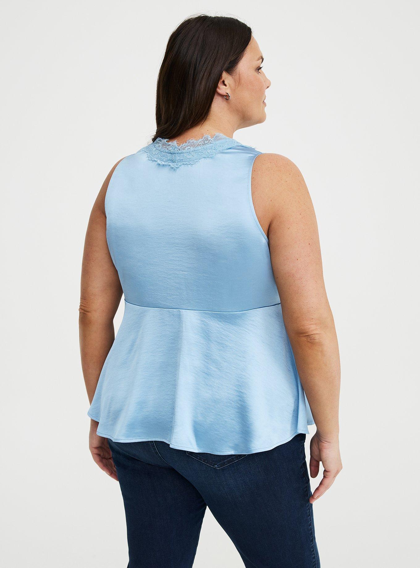 Satin Lace Trim Tank, CERULEAN, alternate