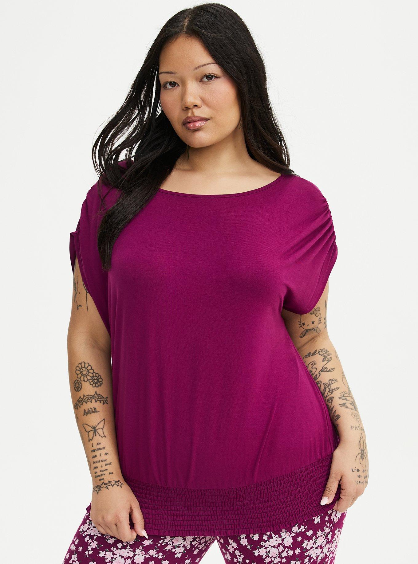 Super Soft Jersey Banded Dolman Top, PLUM CASPIA, hi-res