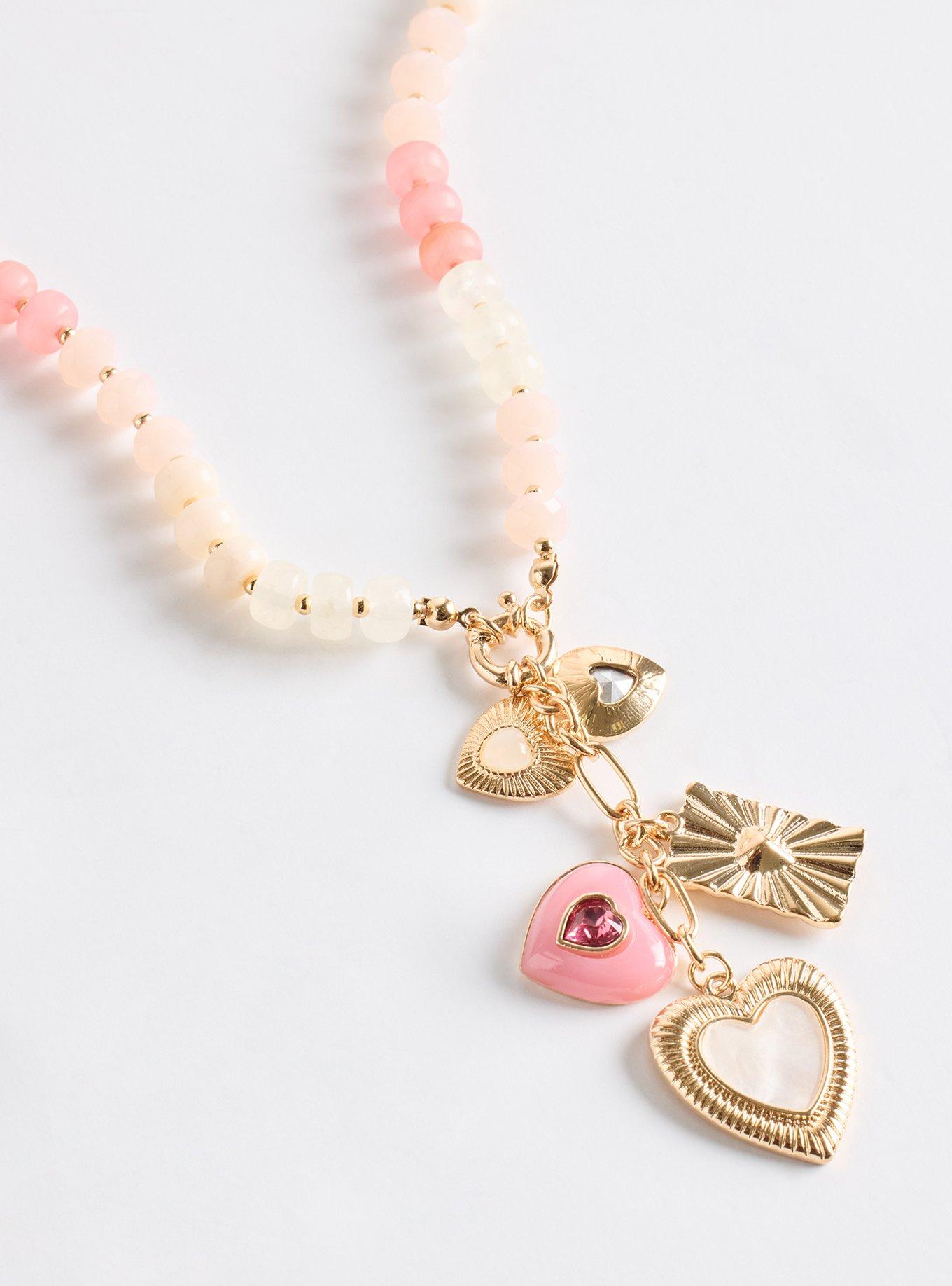 Beaded Heart Charm Necklace, , alternate
