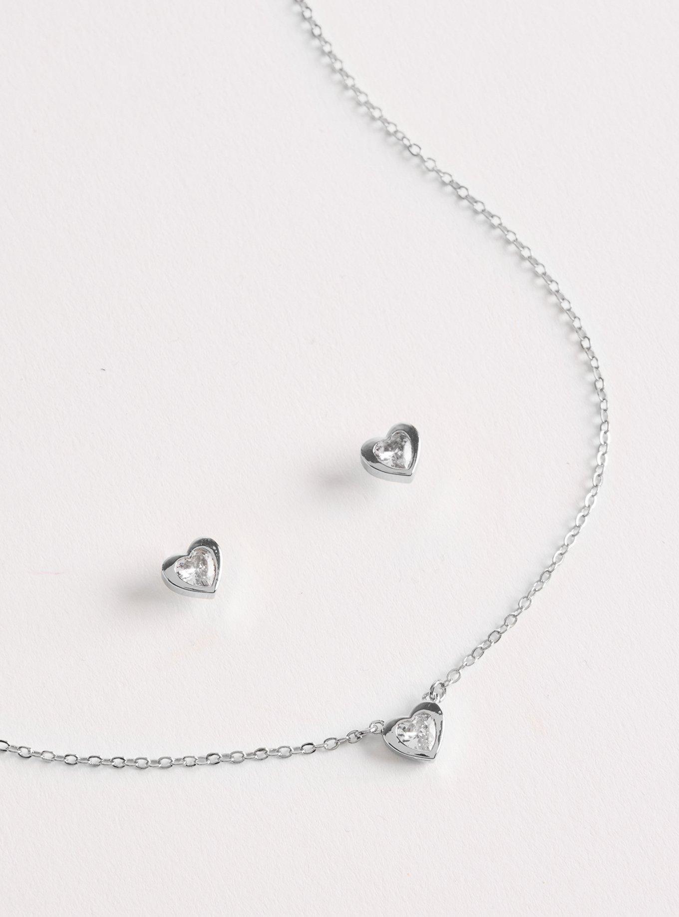 Heart Pendant & Stud Set, SILVER, alternate