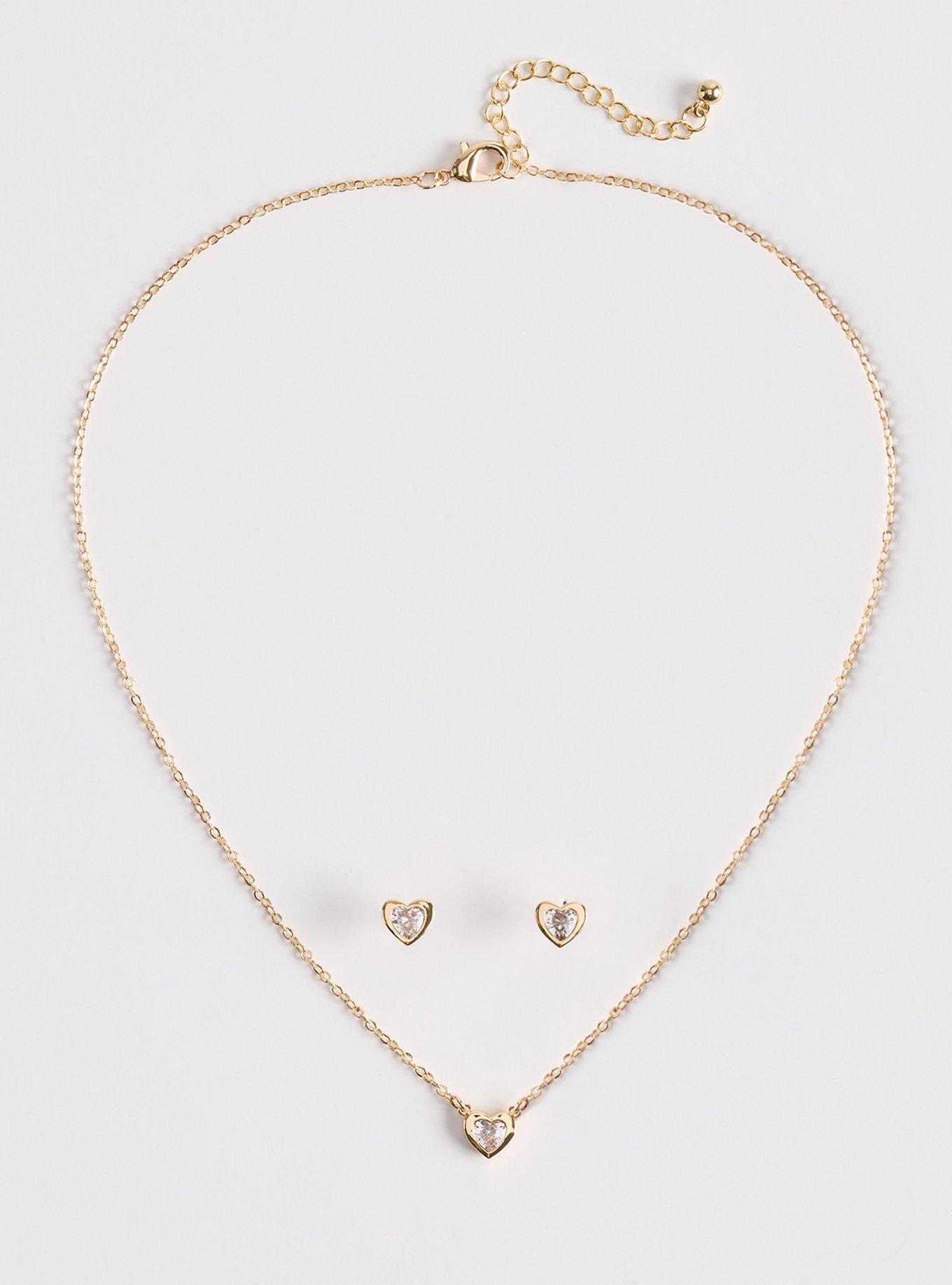 Plus Size Heart Pendant & Stud Set, GOLD, hi-res